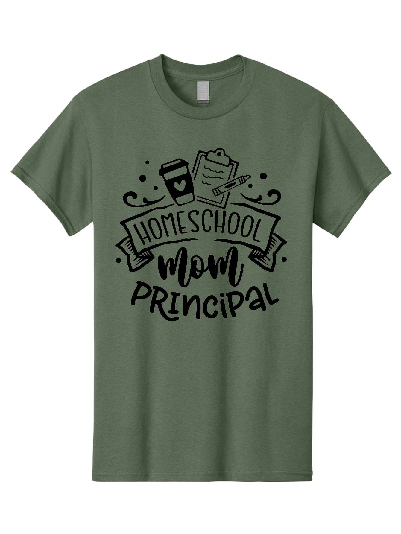 Homeschool-Mom-Principal Men'S Graphic Tee, 100% Cotton, Comfortable Casual Summer Wear, Machine Washable, Homeschool Mom, Principal, Education, Learning, Teaching, Coffee Cup, Clipboard, Pencil, Doodle Art, Playful Design, Homeschooling, Aab379