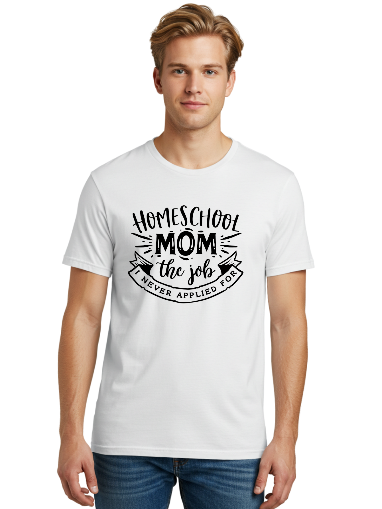 Homeschool-Mom-The-Job Men'S Graphic Tee, 100% Cotton, Comfortable Casual Summer Wear, Machine Washable, Homeschool Mom, Homeschooling, Motherhood, Parenting, Funny Quote, Humorous Graphic, Mom Life, Alternative Education Aab383