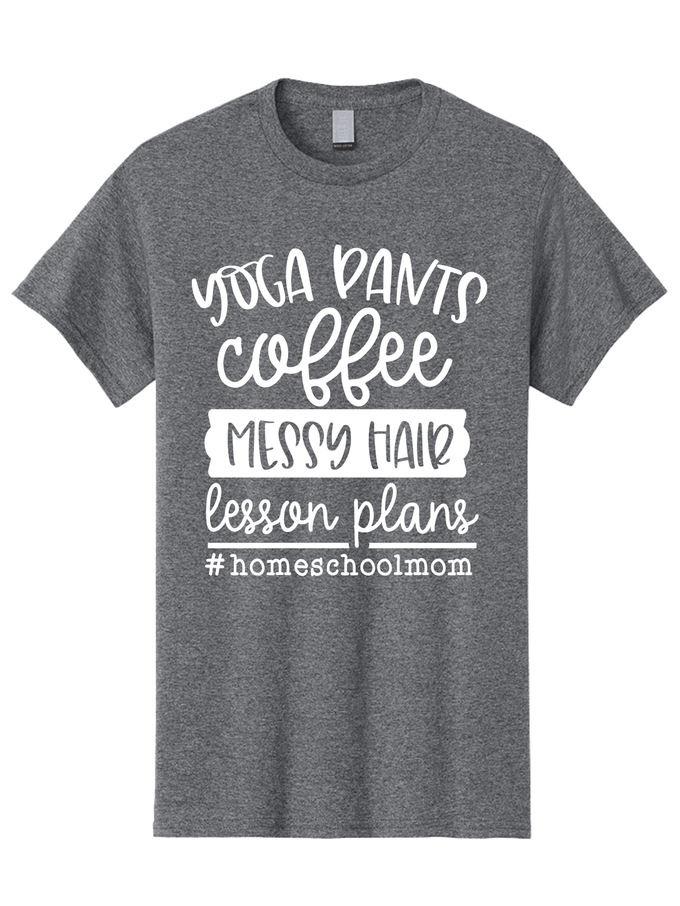 Homeschool-Mom Men'S Graphic Tee, 100% Cotton, Comfortable Casual Summer Wear, Machine Washable, Homeschool Mom, Yoga Pants, Coffee Fuel, Messy Hair, Lesson Plans, Homeschooling Lifestyle, Mom Life, Homeschool Routine, Coffee Lover Aab384