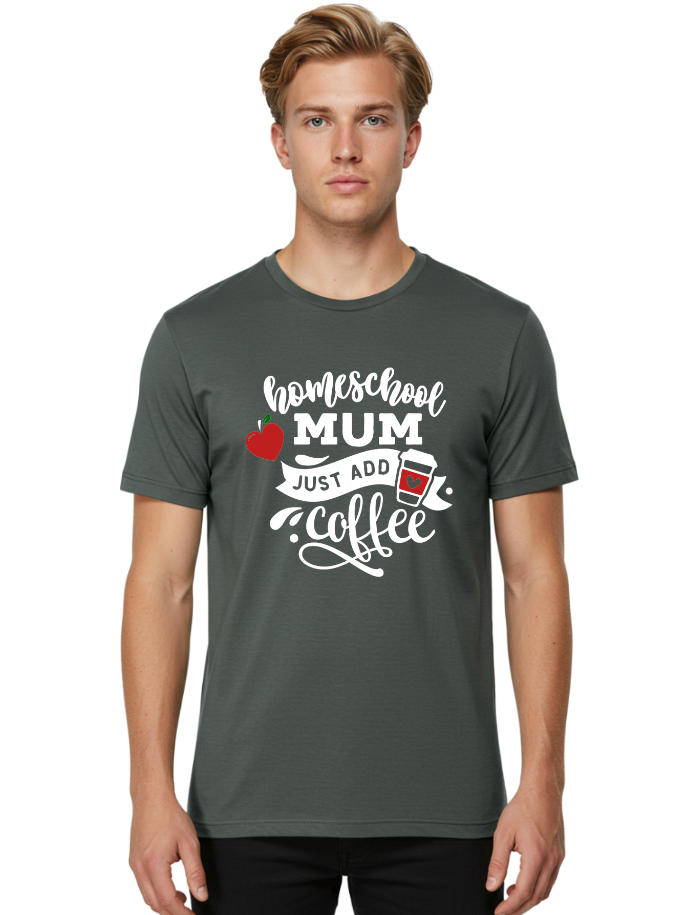 Homeschool-Mum-2 Men'S Graphic Tee, 100% Cotton, Comfortable Casual Summer Wear, Machine Washable, Homeschooling, Motherhood, Coffee Lover, Funny Quote, Homeschool Mum, Education, Parenting Humor, Coffee Cup, Apple Symbol, Inspirational Quote Aab386