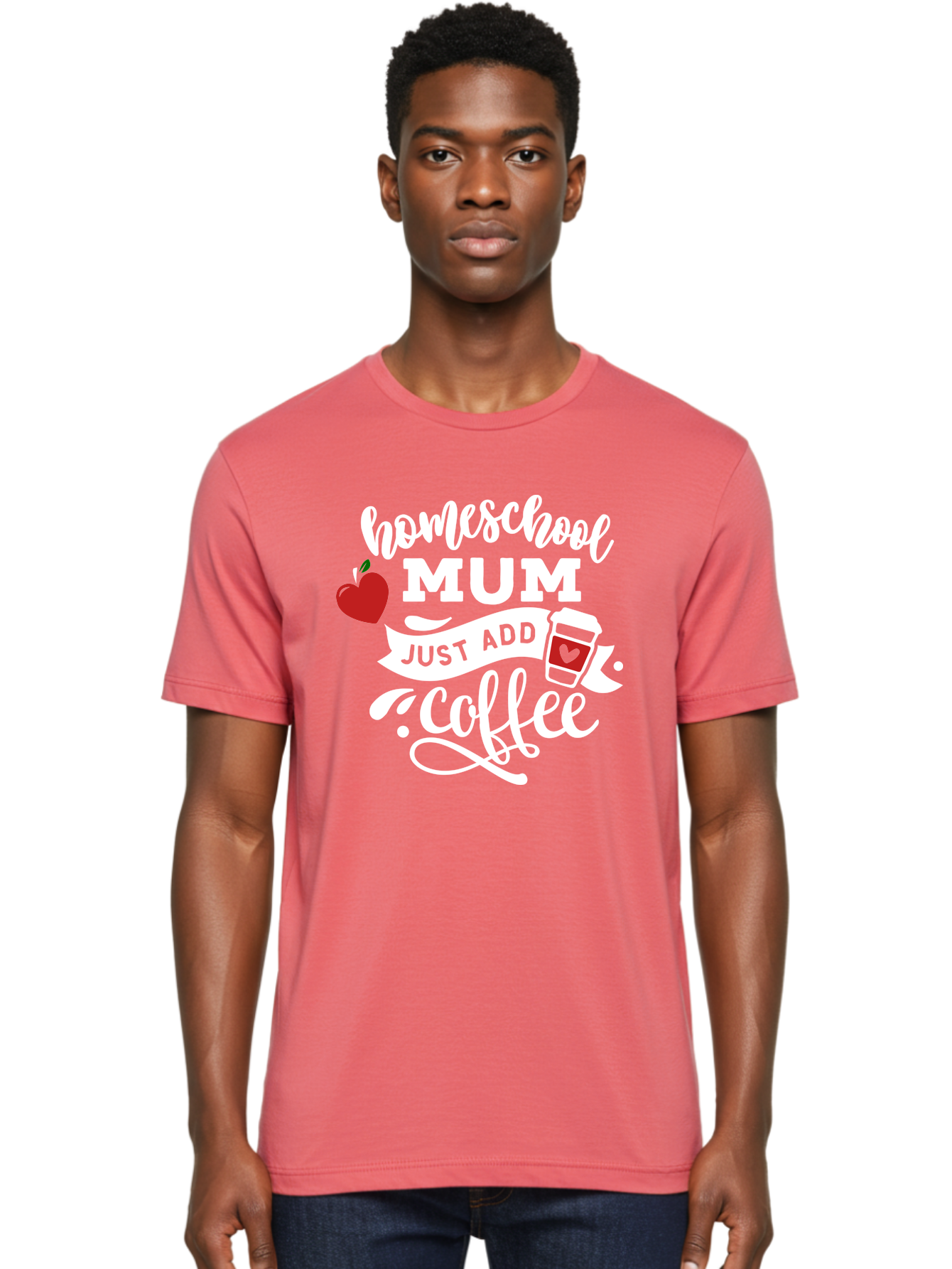 Homeschool-Mum-2 Men'S Graphic Tee, 100% Cotton, Comfortable Casual Summer Wear, Machine Washable, Homeschooling, Motherhood, Coffee Lover, Funny Quote, Homeschool Mum, Education, Parenting Humor, Coffee Cup, Apple Symbol, Inspirational Quote Aab386