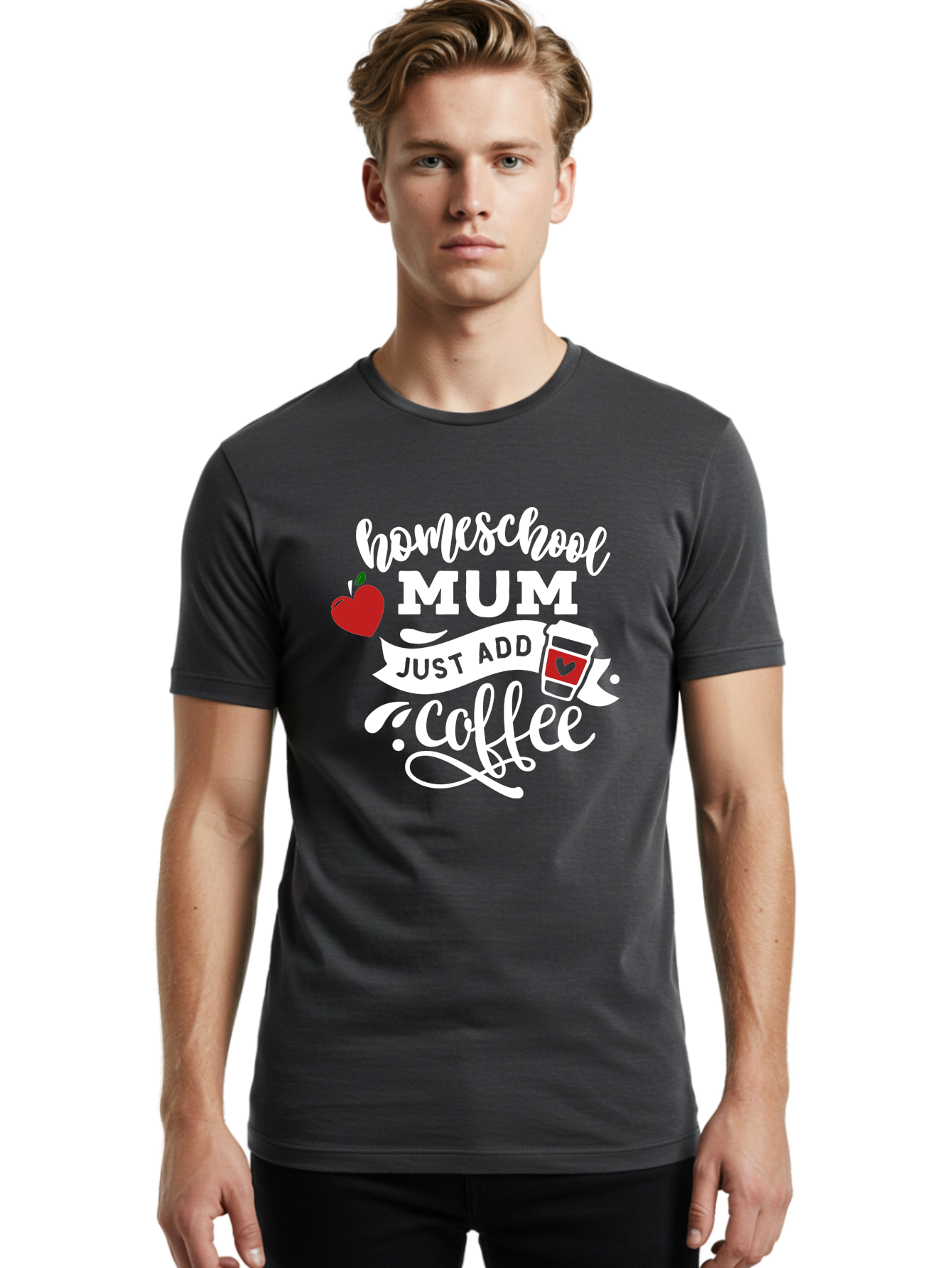 Homeschool-Mum-2 Men'S Graphic Tee, 100% Cotton, Comfortable Casual Summer Wear, Machine Washable, Homeschooling, Motherhood, Coffee Lover, Funny Quote, Homeschool Mum, Education, Parenting Humor, Coffee Cup, Apple Symbol, Inspirational Quote Aab386