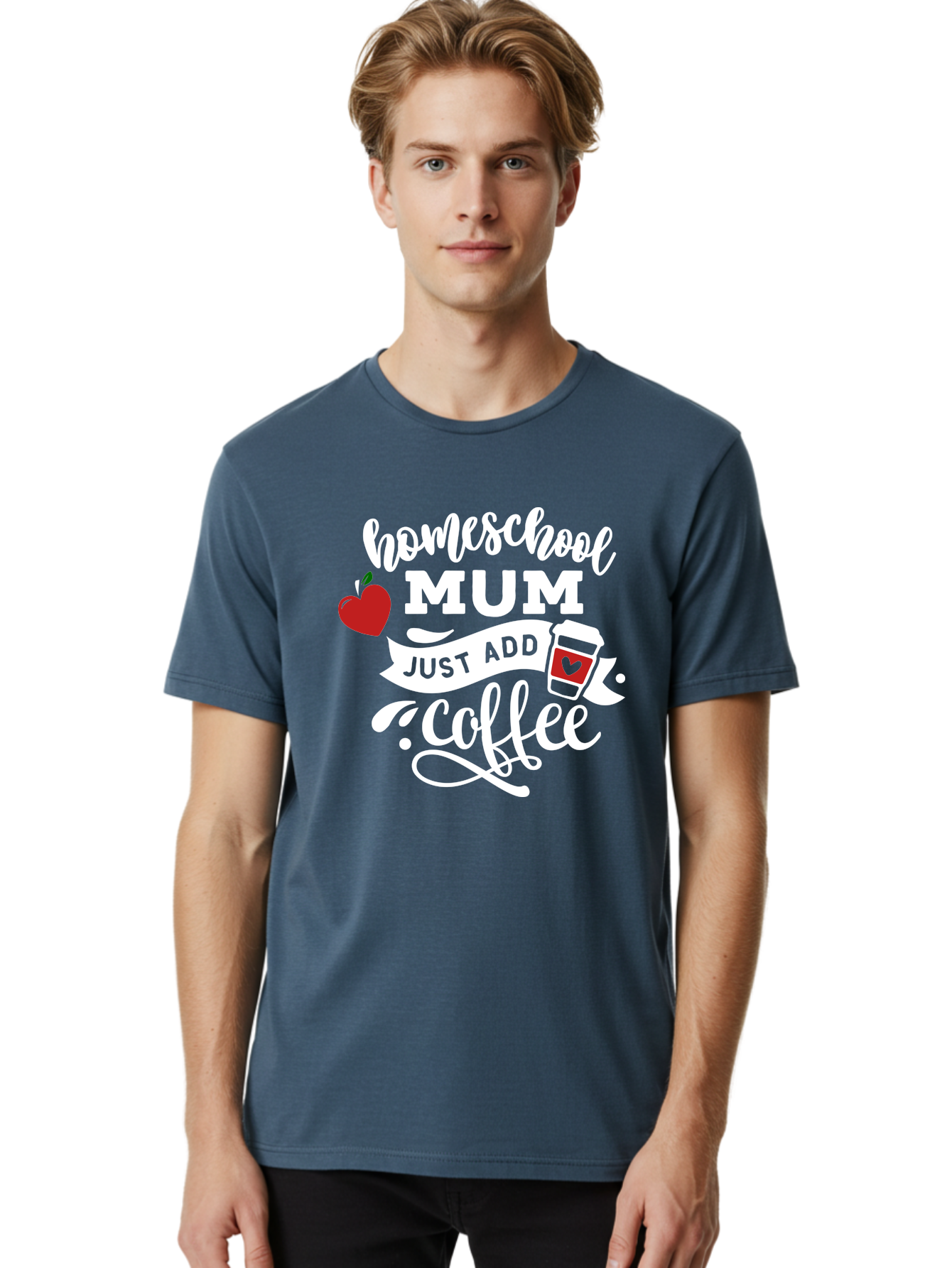 Homeschool-Mum-2 Men'S Graphic Tee, 100% Cotton, Comfortable Casual Summer Wear, Machine Washable, Homeschooling, Motherhood, Coffee Lover, Funny Quote, Homeschool Mum, Education, Parenting Humor, Coffee Cup, Apple Symbol, Inspirational Quote Aab386