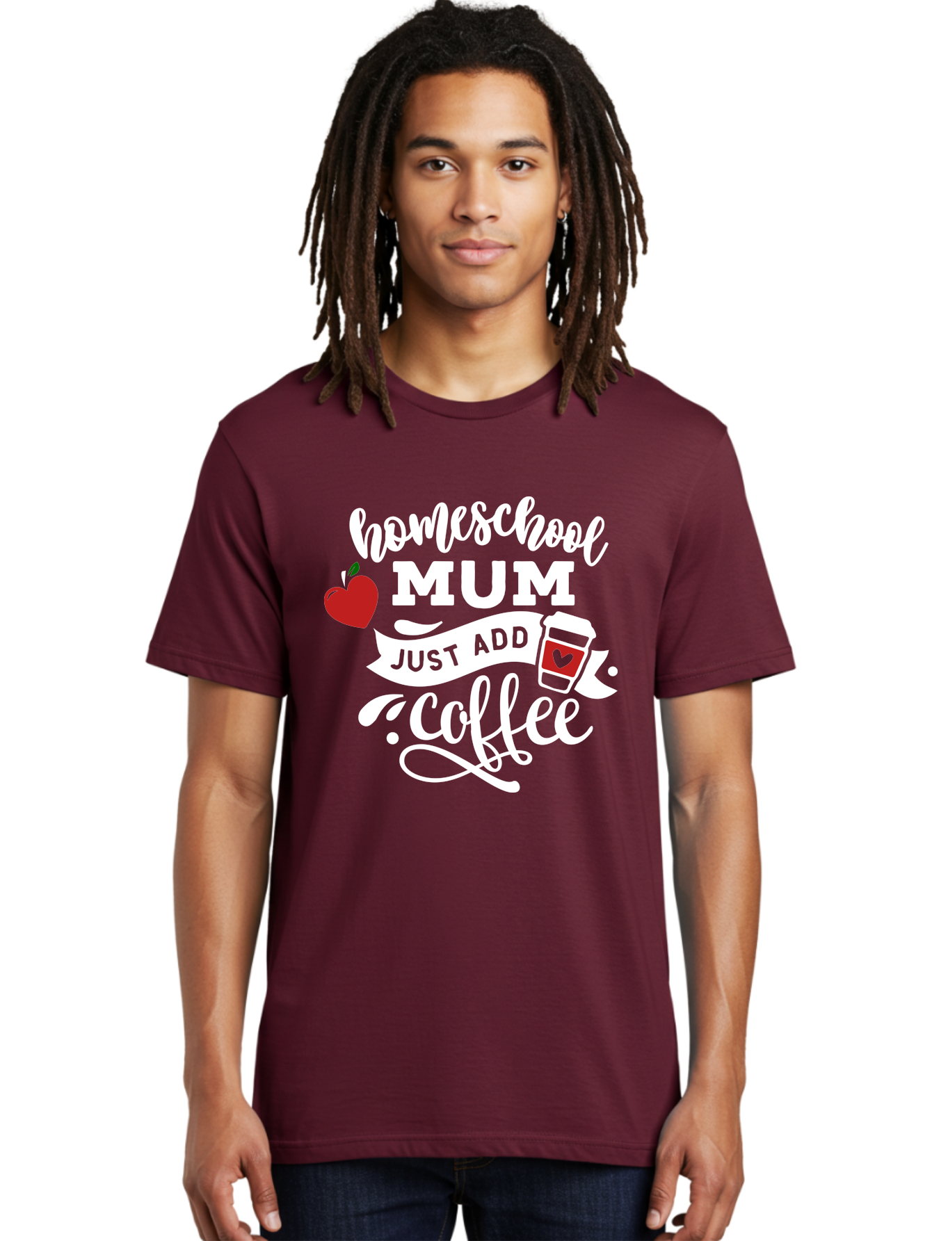 Homeschool-Mum-2 Men'S Graphic Tee, 100% Cotton, Comfortable Casual Summer Wear, Machine Washable, Homeschooling, Motherhood, Coffee Lover, Funny Quote, Homeschool Mum, Education, Parenting Humor, Coffee Cup, Apple Symbol, Inspirational Quote Aab386