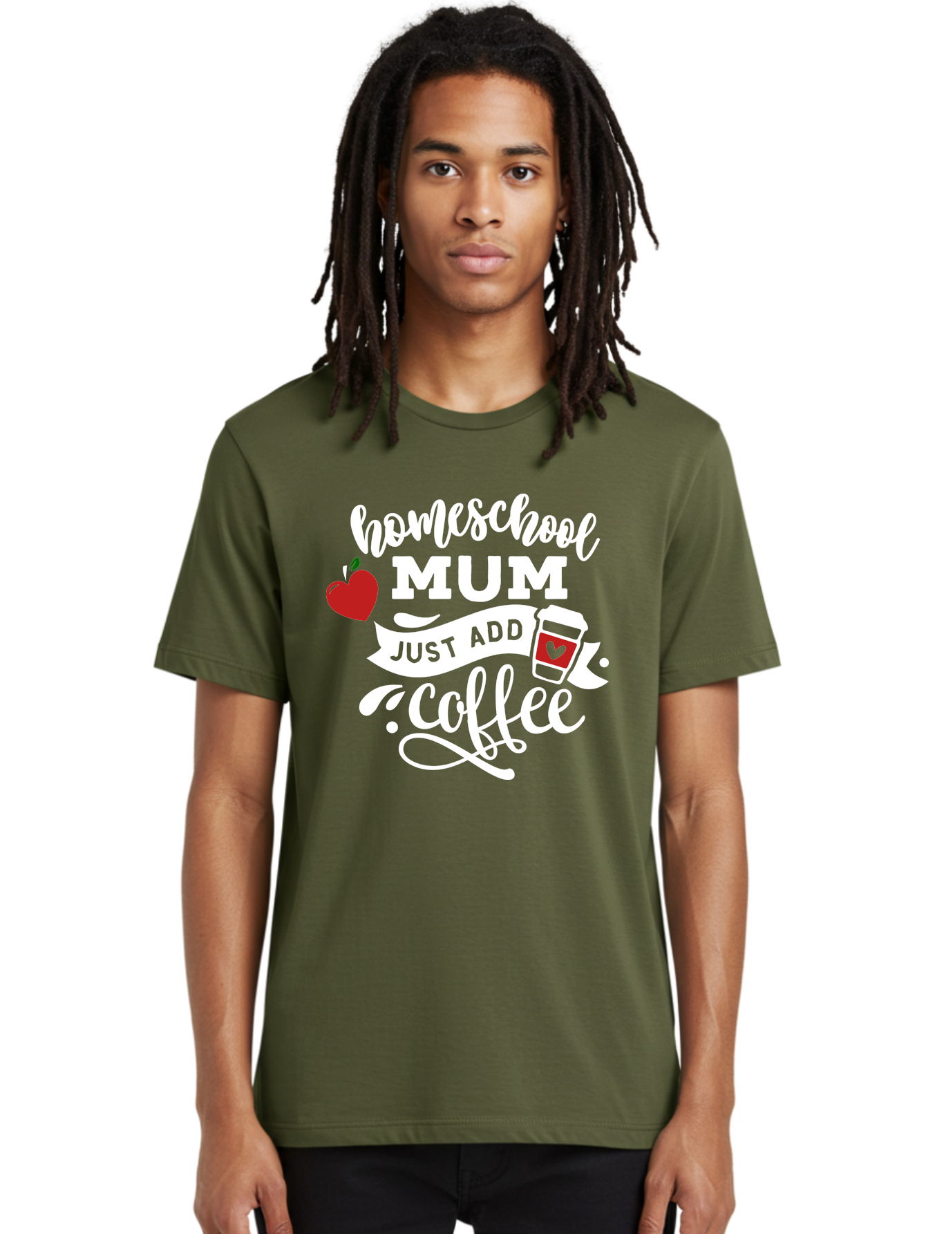 Homeschool-Mum-2 Men'S Graphic Tee, 100% Cotton, Comfortable Casual Summer Wear, Machine Washable, Homeschooling, Motherhood, Coffee Lover, Funny Quote, Homeschool Mum, Education, Parenting Humor, Coffee Cup, Apple Symbol, Inspirational Quote Aab386