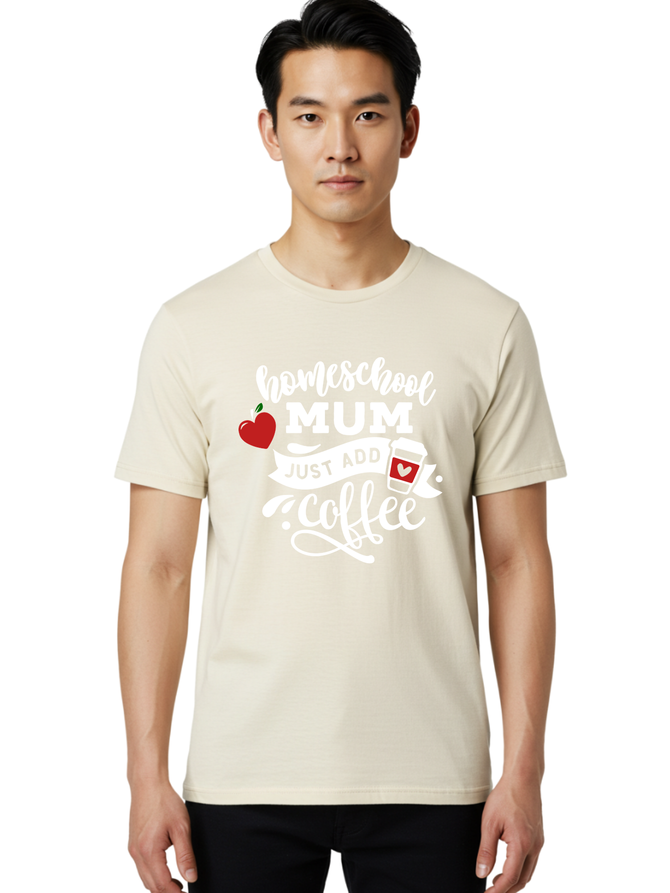 Homeschool-Mum-2 Men'S Graphic Tee, 100% Cotton, Comfortable Casual Summer Wear, Machine Washable, Homeschooling, Motherhood, Coffee Lover, Funny Quote, Homeschool Mum, Education, Parenting Humor, Coffee Cup, Apple Symbol, Inspirational Quote Aab386