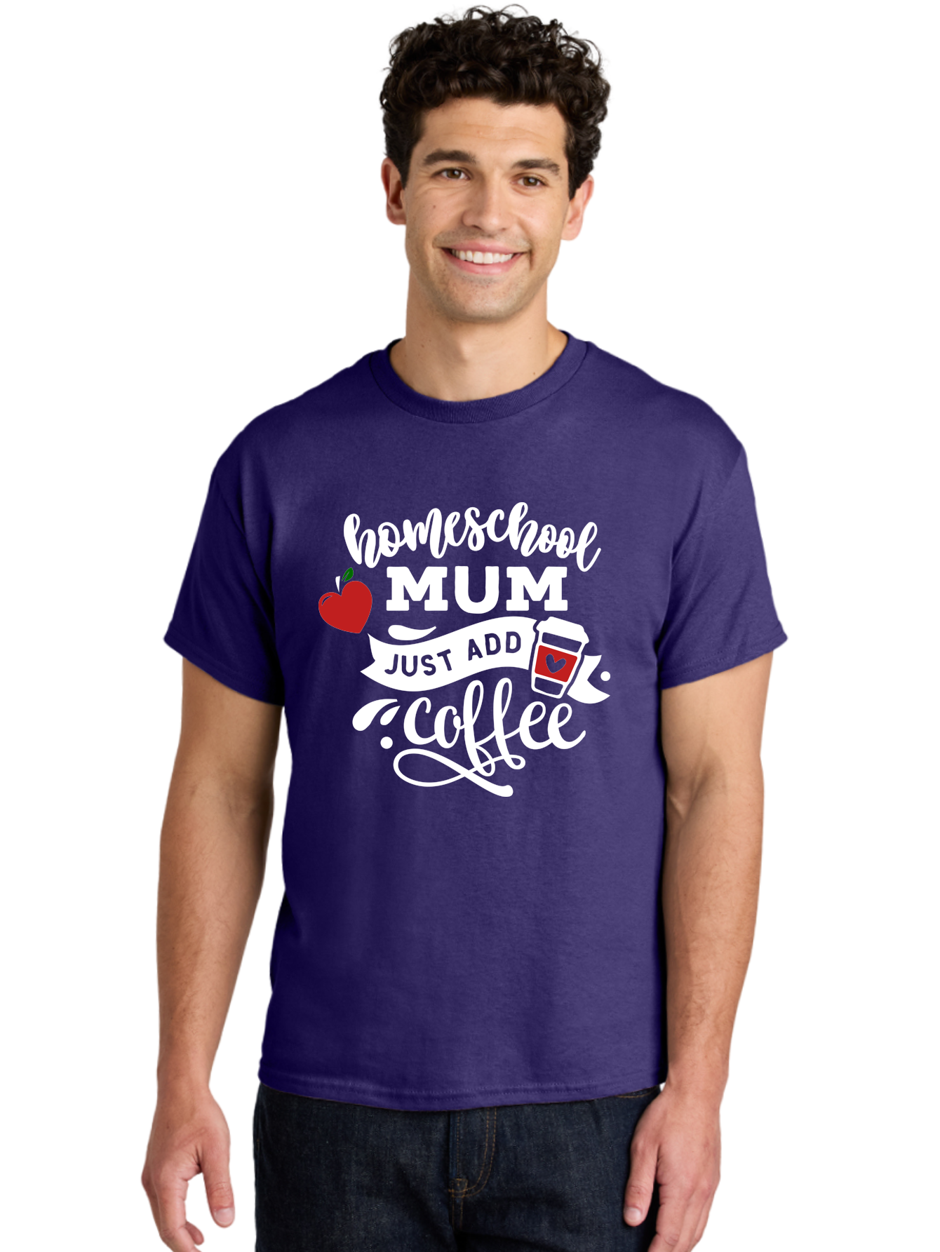 Homeschool-Mum-2 Men'S Graphic Tee, 100% Cotton, Comfortable Casual Summer Wear, Machine Washable, Homeschooling, Motherhood, Coffee Lover, Funny Quote, Homeschool Mum, Education, Parenting Humor, Coffee Cup, Apple Symbol, Inspirational Quote Aab386