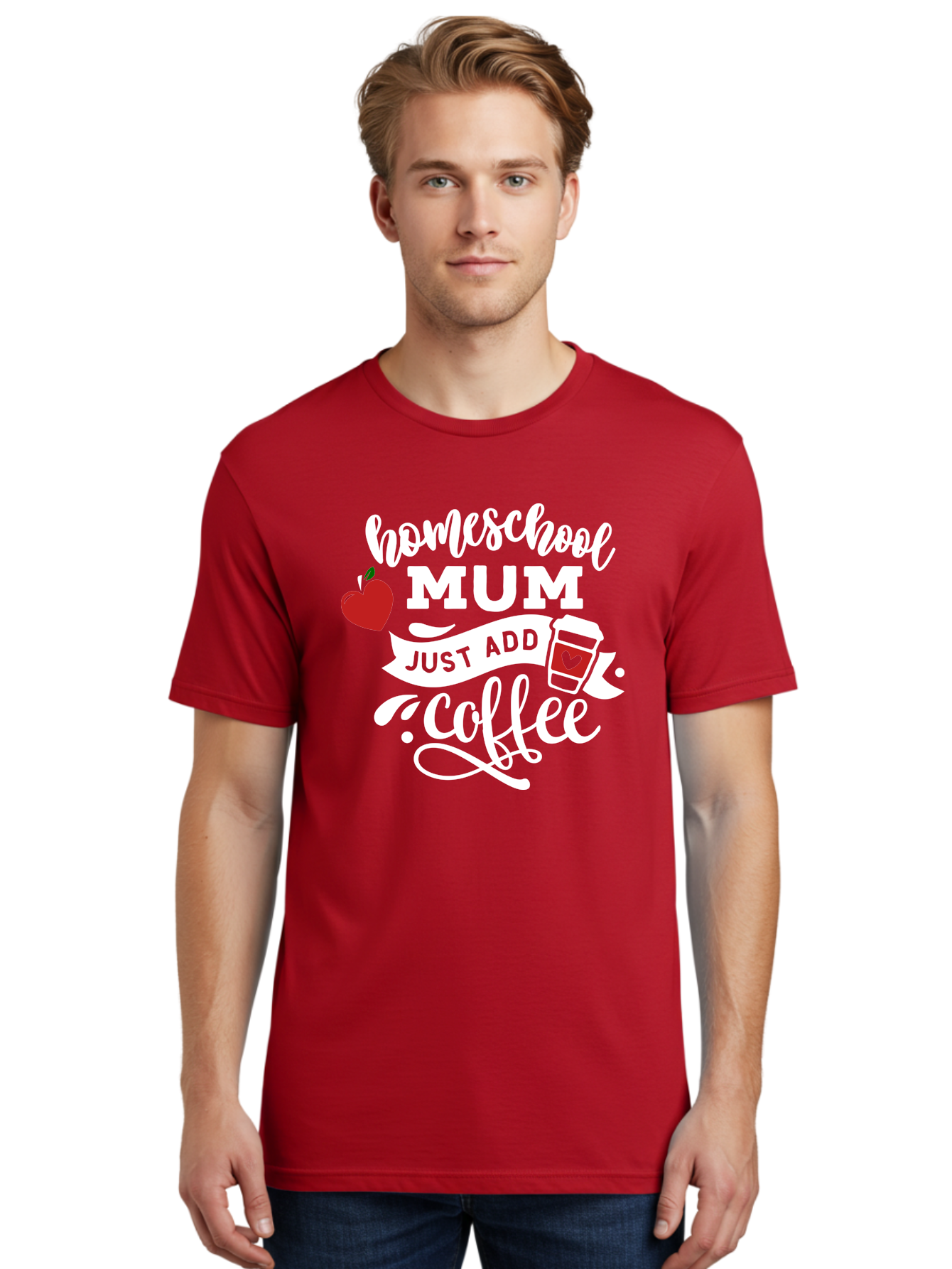 Homeschool-Mum-2 Men'S Graphic Tee, 100% Cotton, Comfortable Casual Summer Wear, Machine Washable, Homeschooling, Motherhood, Coffee Lover, Funny Quote, Homeschool Mum, Education, Parenting Humor, Coffee Cup, Apple Symbol, Inspirational Quote Aab386