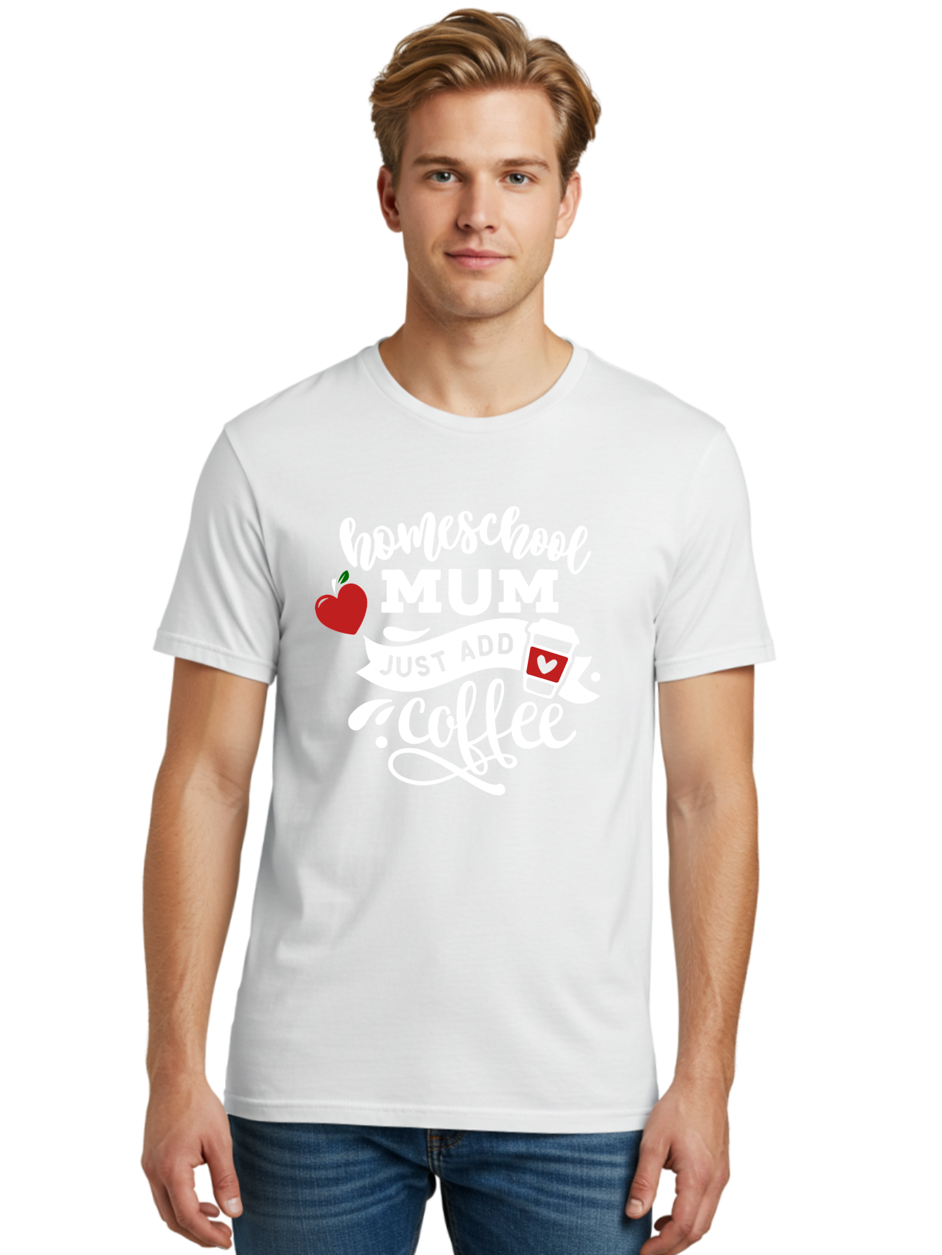Homeschool-Mum-2 Men'S Graphic Tee, 100% Cotton, Comfortable Casual Summer Wear, Machine Washable, Homeschooling, Motherhood, Coffee Lover, Funny Quote, Homeschool Mum, Education, Parenting Humor, Coffee Cup, Apple Symbol, Inspirational Quote Aab386