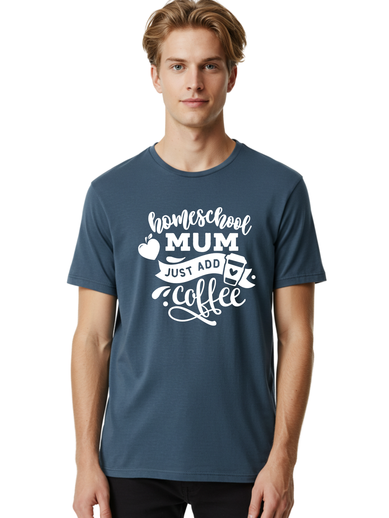 Homeschool-Mum-3 Men'S Graphic Tee, 100% Cotton, Comfortable Casual Summer Wear, Machine Washable, Homeschool Mom, Coffee Lover, Mom Life, Homeschooling, Coffee Addict, Mom Humor, Funny Quote, Inspirational Quote, Motherhood, Parenting Aab387