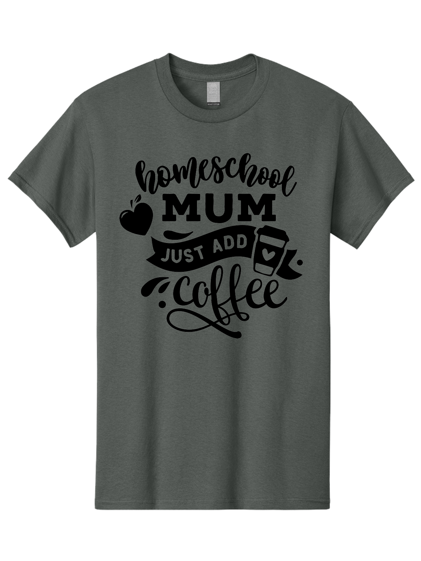 Homeschool-Mum-Just-Add-Coffee Men'S Graphic Tee, 100% Cotton, Comfortable Casual Summer Wear, Machine Washable, Homeschool Mum, Coffee Quote, Funny Homeschooling, Coffee Humor, Mom Life, Homeschooling Mom, Coffee Lover, Quirky Mom Aab389