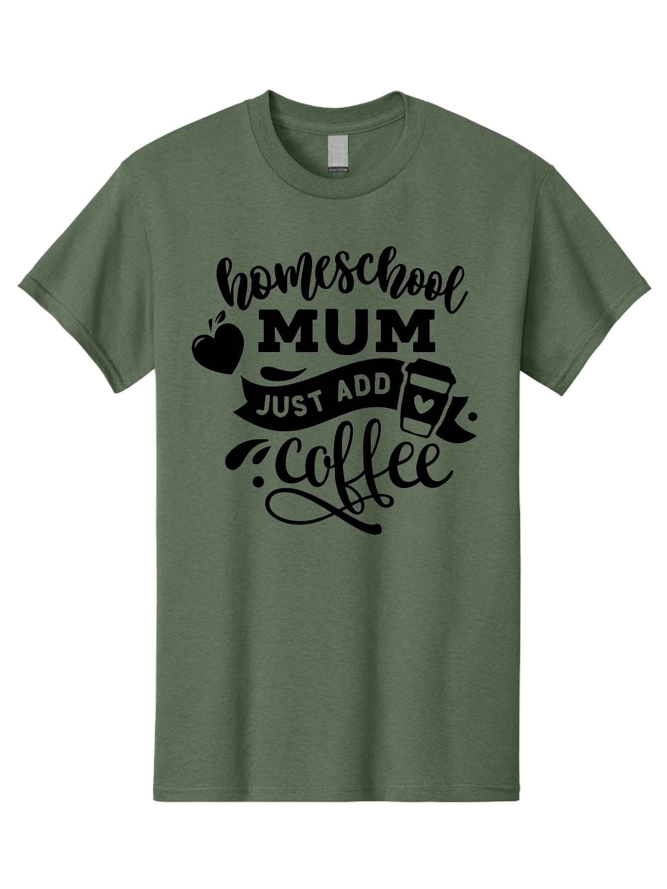 Homeschool-Mum-Just-Add-Coffee Men'S Graphic Tee, 100% Cotton, Comfortable Casual Summer Wear, Machine Washable, Homeschool Mum, Coffee Quote, Funny Homeschooling, Coffee Humor, Mom Life, Homeschooling Mom, Coffee Lover, Quirky Mom Aab389