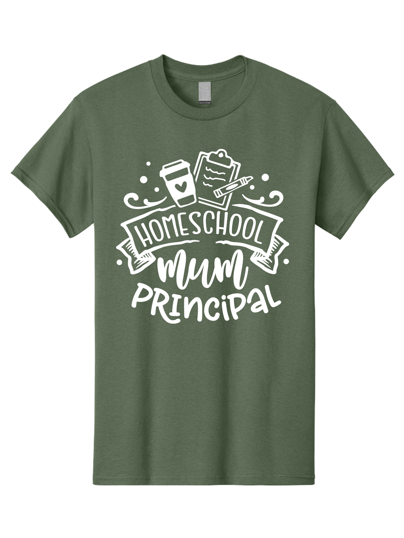 Homeschool-Mum-Principal-1 Men'S Graphic Tee, 100% Cotton, Comfortable Casual Summer Wear, Machine Washable, Homeschool Mom, Principal, Homeschooling, Coffee Cup, Clipboard, Pencil, Heart, Education, Parenting, Learning, Mom Life Aab393