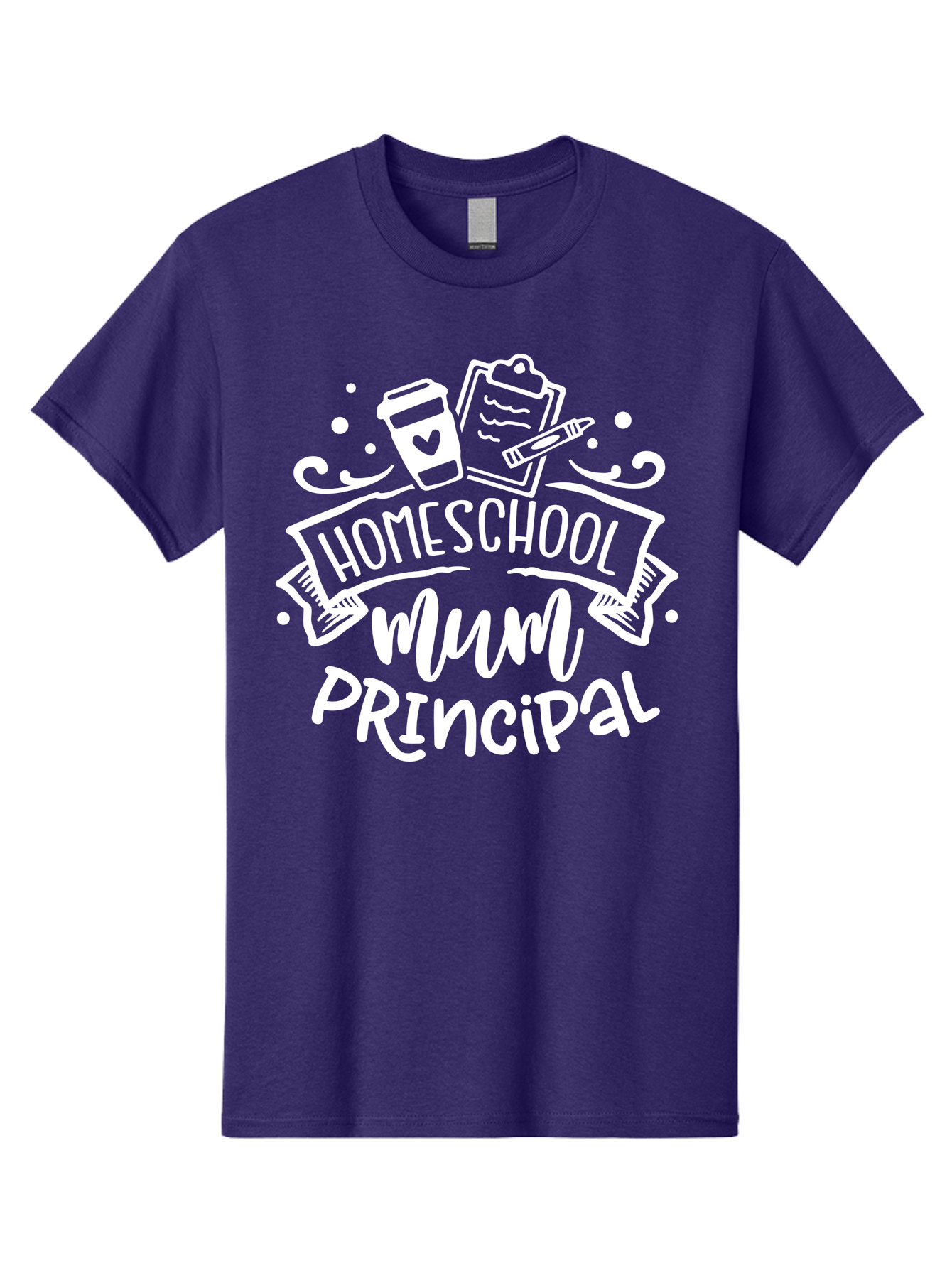 Homeschool-Mum-Principal-1 Men'S Graphic Tee, 100% Cotton, Comfortable Casual Summer Wear, Machine Washable, Homeschool Mom, Principal, Homeschooling, Coffee Cup, Clipboard, Pencil, Heart, Education, Parenting, Learning, Mom Life Aab393