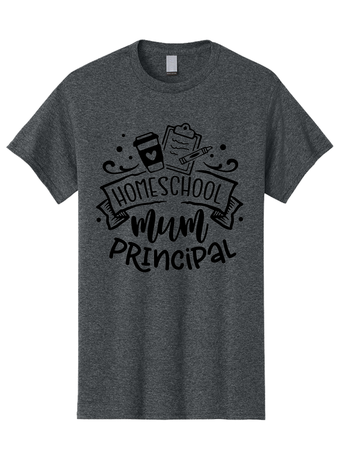 Homeschool-Mum-Principal Men'S Graphic Tee, 100% Cotton, Comfortable Casual Summer Wear, Machine Washable, Homeschool Mum Principal, Homeschooling, Education, Learning, Mom, Principal, Coffee Cup, Clipboard, Pencil, Doodle Art, Hand Drawn, Aab396