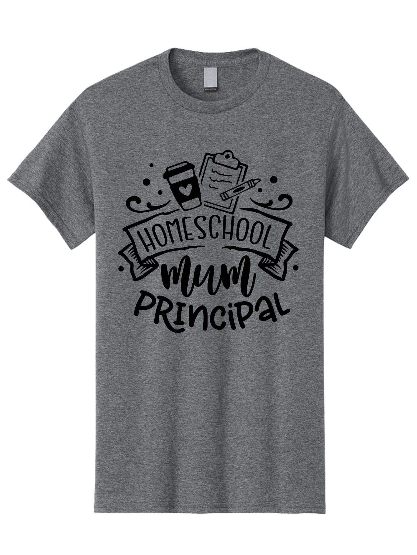 Homeschool-Mum-Principal Men'S Graphic Tee, 100% Cotton, Comfortable Casual Summer Wear, Machine Washable, Homeschool Mum Principal, Homeschooling, Education, Learning, Mom, Principal, Coffee Cup, Clipboard, Pencil, Doodle Art, Hand Drawn, Aab396