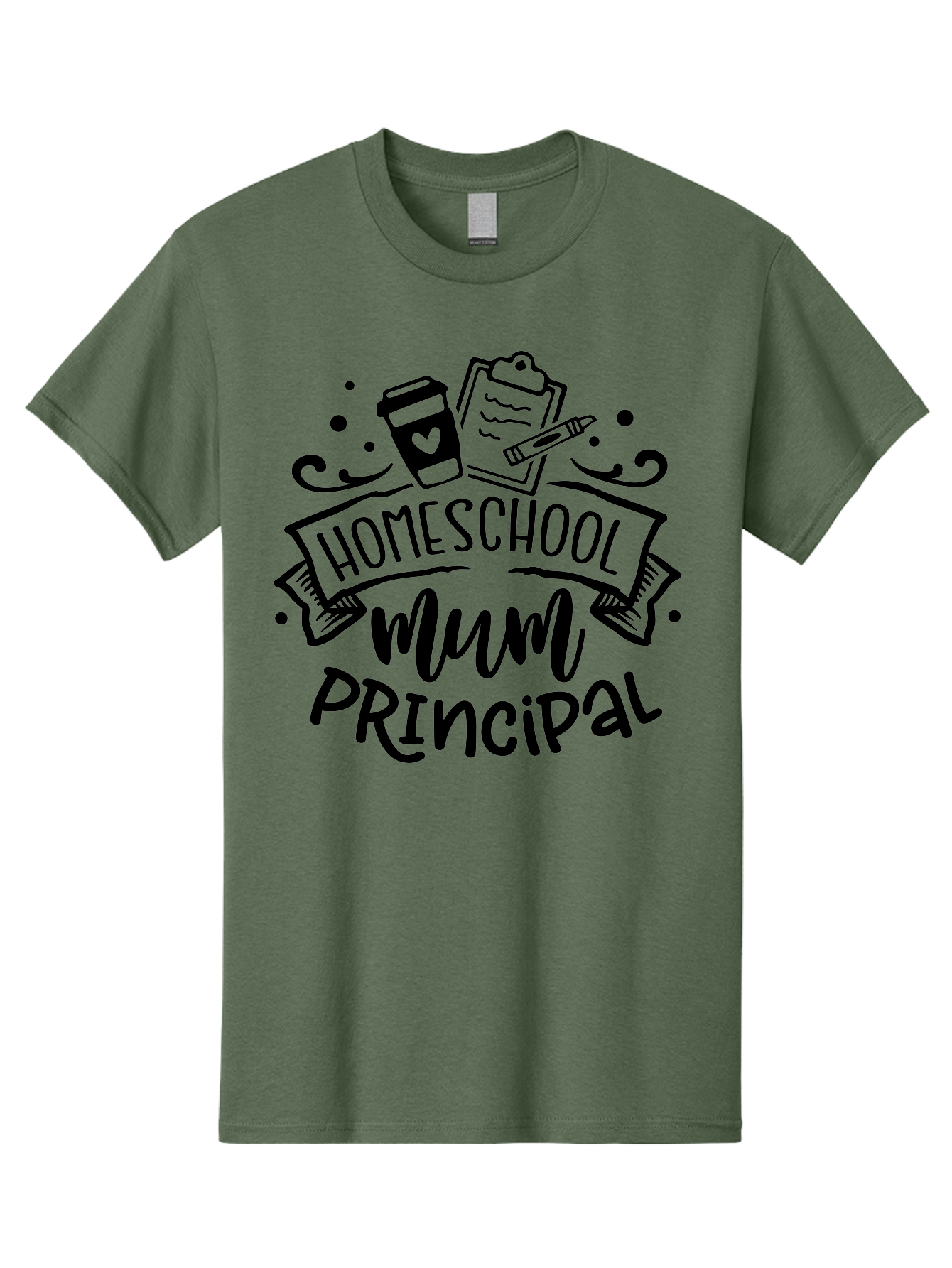 Homeschool-Mum-Principal Men'S Graphic Tee, 100% Cotton, Comfortable Casual Summer Wear, Machine Washable, Homeschool Mum Principal, Homeschooling, Education, Learning, Mom, Principal, Coffee Cup, Clipboard, Pencil, Doodle Art, Hand Drawn, Aab396
