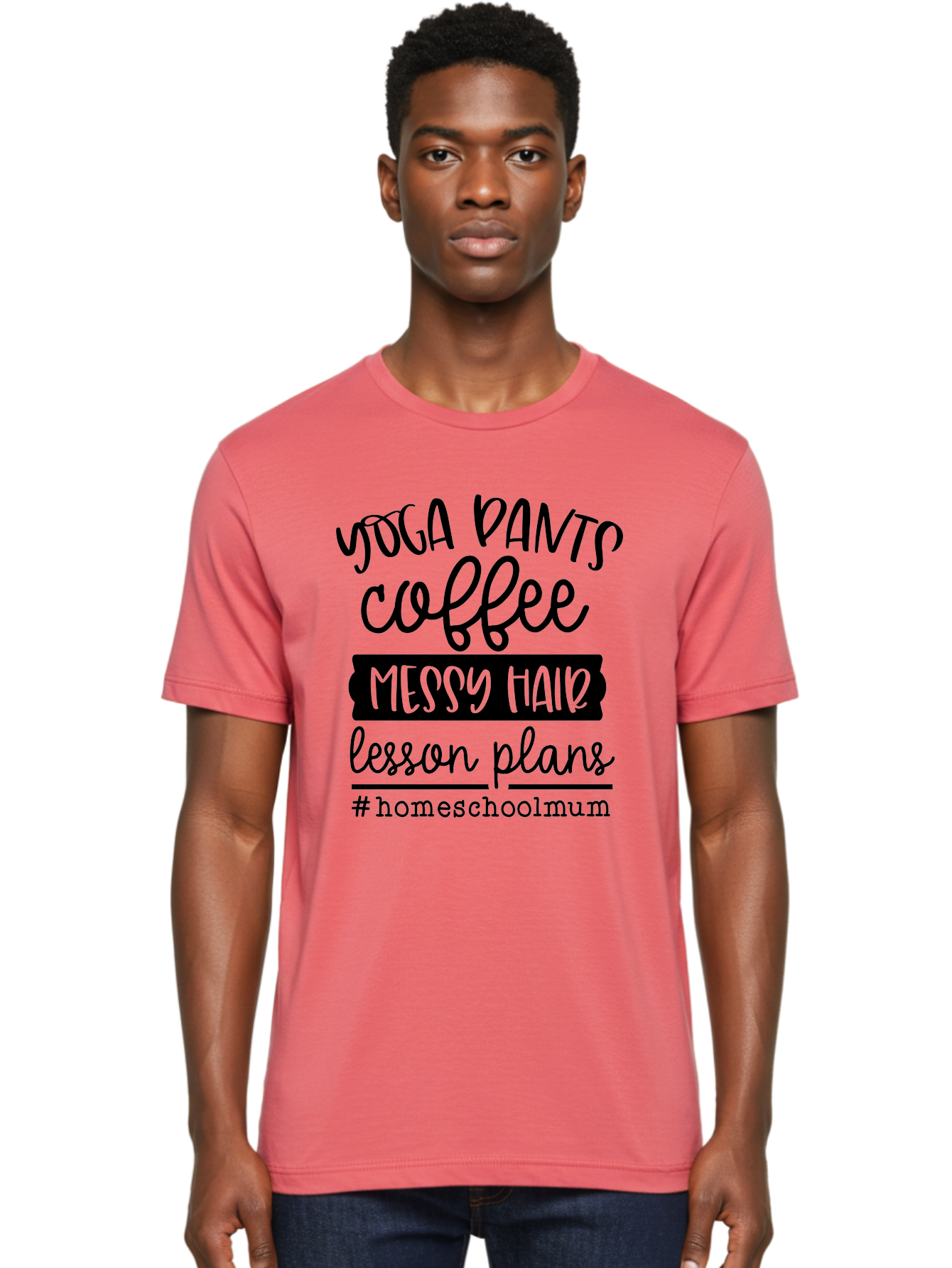 Homeschoolmum Men'S Graphic Tee, 100% Cotton, Comfortable Casual Summer Wear, Machine Washable, Homeschool Mom Lifestyle, Yoga Pants, Coffee, Messy Hair, Lesson Plans, Homeschooling, Mom Life, Parenting, Education, Teaching Aab400