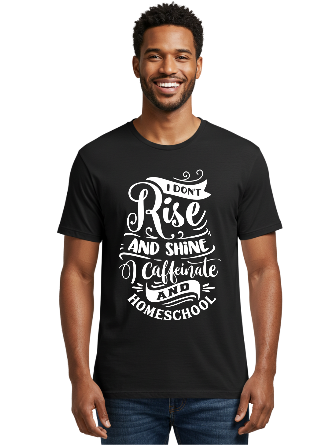 I-Don-T-Rise-And-Shine-I-Caffeinate-And-Homeschool Men'S Graphic Tee, 100% Cotton, Comfortable Casual Summer Wear, Machine Washable, Homeschooling Humor, Funny Homeschool Quotes, Coffee Fueled, Caffeinated Homeschooler, Parenting Memes, Aab402