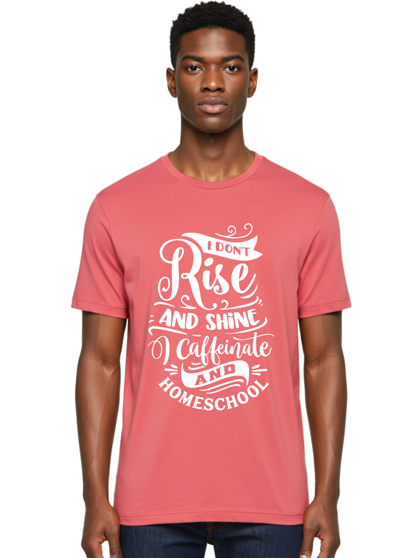 I-Don-T-Rise-And-Shine-I-Caffeinate-And-Homeschool Men'S Graphic Tee, 100% Cotton, Comfortable Casual Summer Wear, Machine Washable, Homeschooling Humor, Funny Homeschool Quotes, Coffee Fueled, Caffeinated Homeschooler, Parenting Memes, Aab402