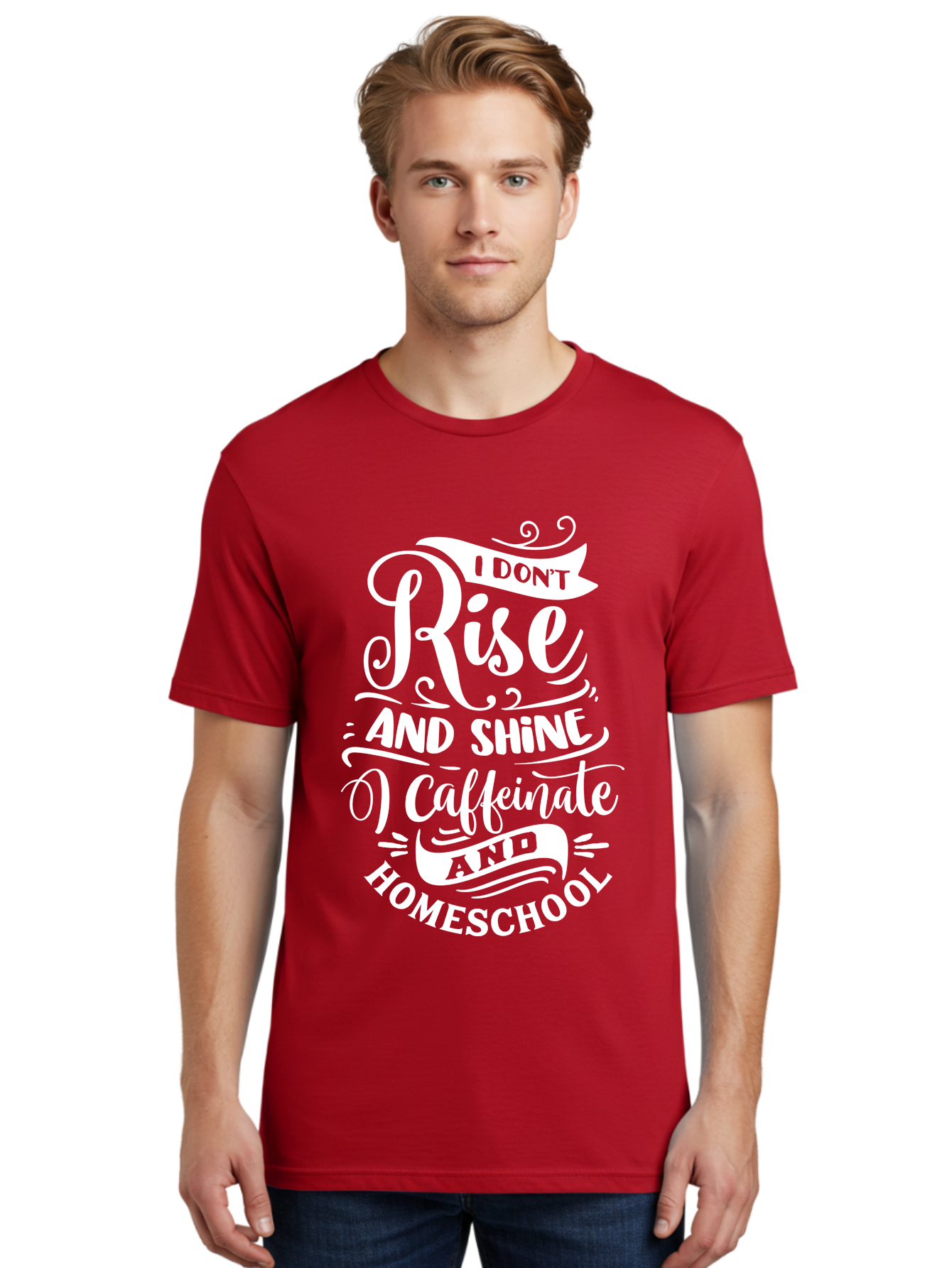 I-Don-T-Rise-And-Shine-I-Caffeinate-And-Homeschool Men'S Graphic Tee, 100% Cotton, Comfortable Casual Summer Wear, Machine Washable, Homeschooling Humor, Funny Homeschool Quotes, Coffee Fueled, Caffeinated Homeschooler, Parenting Memes, Aab402