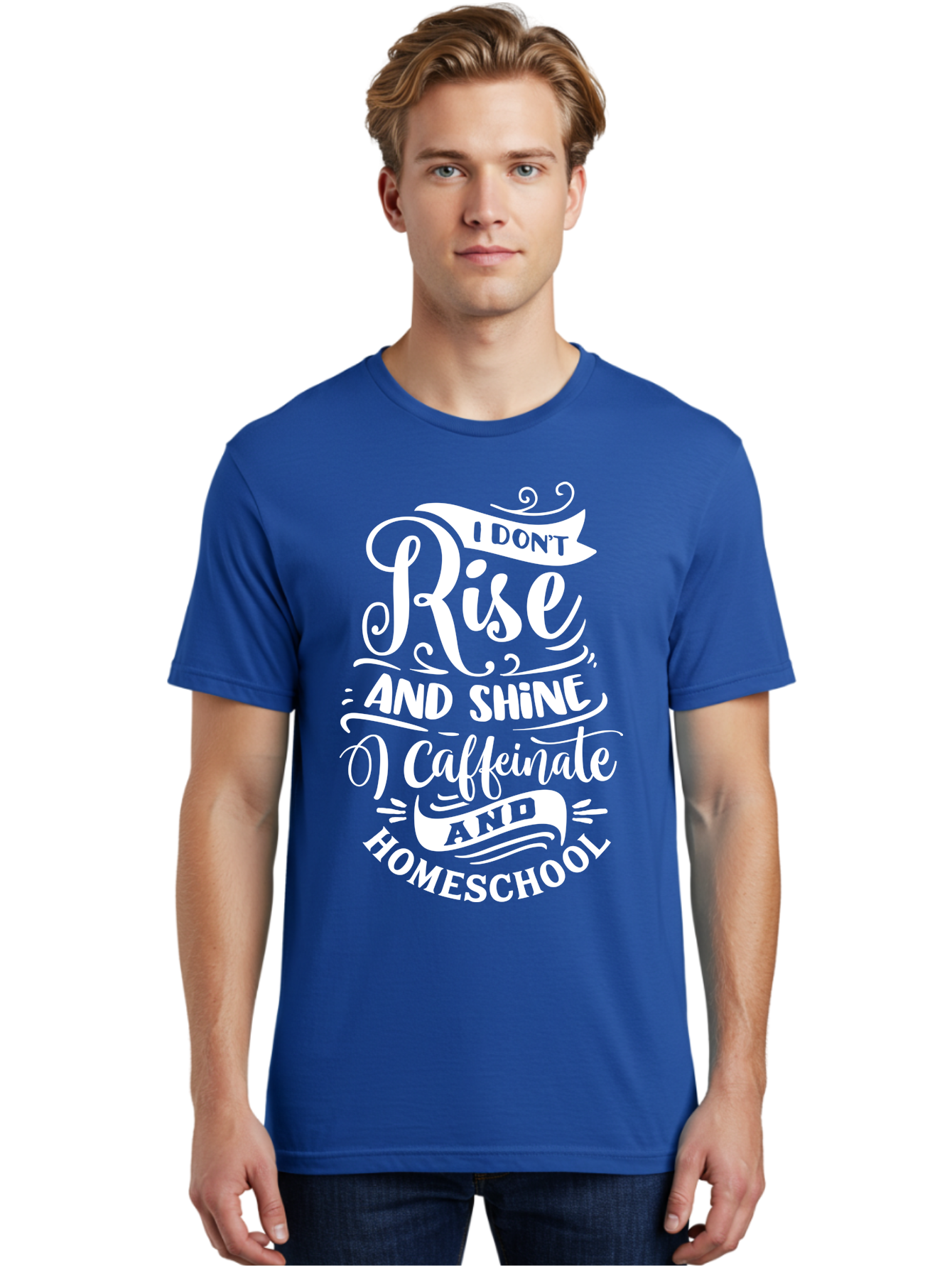 I-Don-T-Rise-And-Shine-I-Caffeinate-And-Homeschool Men'S Graphic Tee, 100% Cotton, Comfortable Casual Summer Wear, Machine Washable, Homeschooling Humor, Funny Homeschool Quotes, Coffee Fueled, Caffeinated Homeschooler, Parenting Memes, Aab402