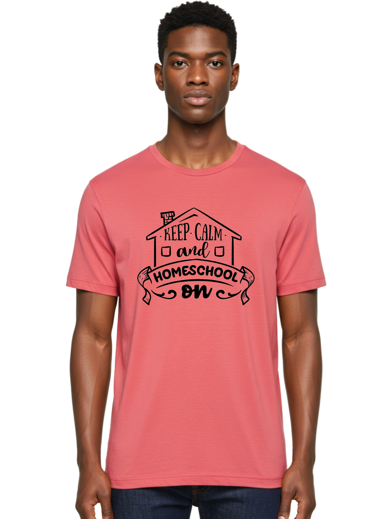 Keep-Calm-And-Homeschool-On-1 Men'S Graphic Tee, 100% Cotton, Comfortable Casual Summer Wear, Machine Washable, Homeschooling Inspiration, Keep Calm, Homeschool On, Home Education, Personalized Learning, Alternative Education, Family Learning, Aab407