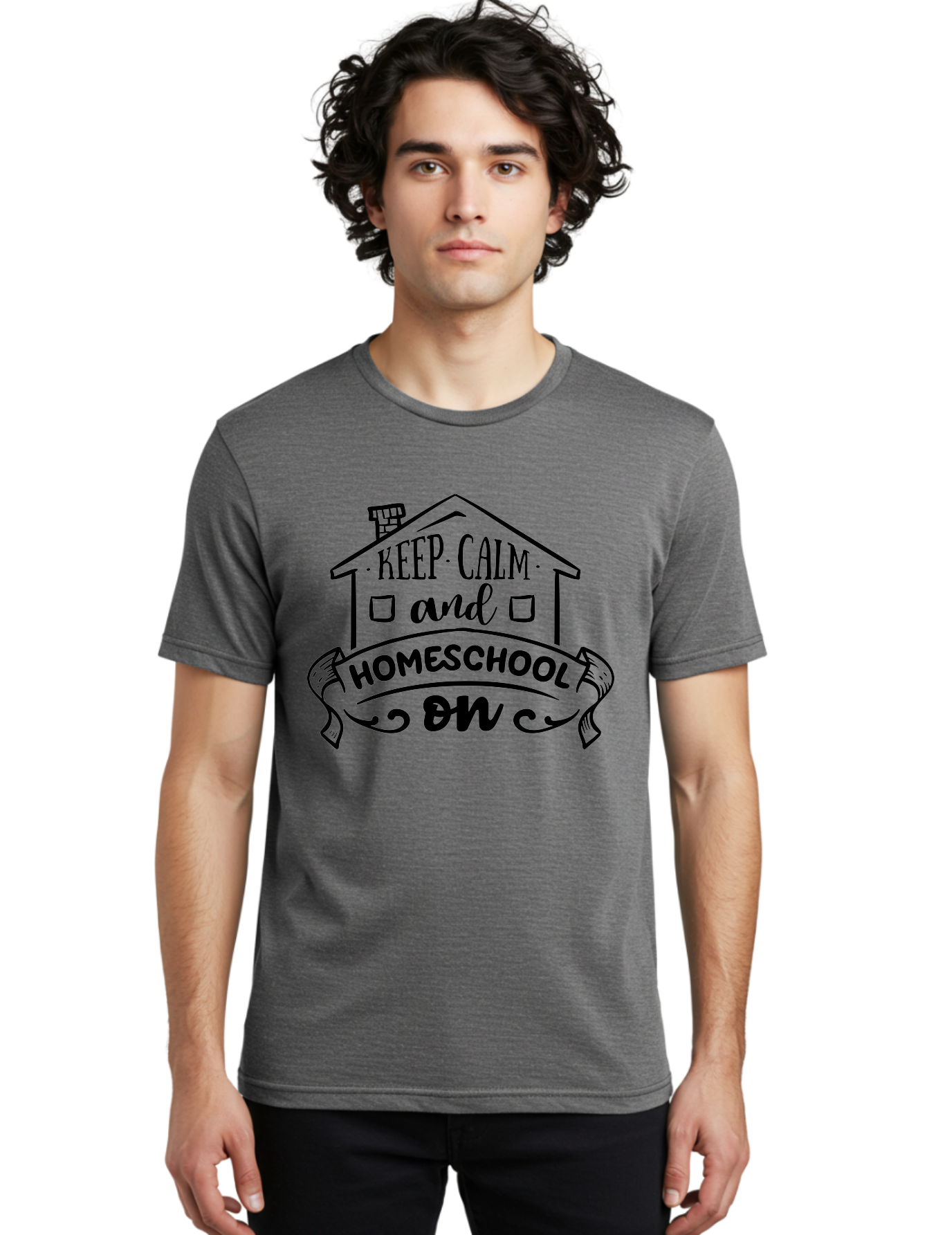 Keep-Calm-And-Homeschool-On-1 Men'S Graphic Tee, 100% Cotton, Comfortable Casual Summer Wear, Machine Washable, Homeschooling Inspiration, Keep Calm, Homeschool On, Home Education, Personalized Learning, Alternative Education, Family Learning, Aab407