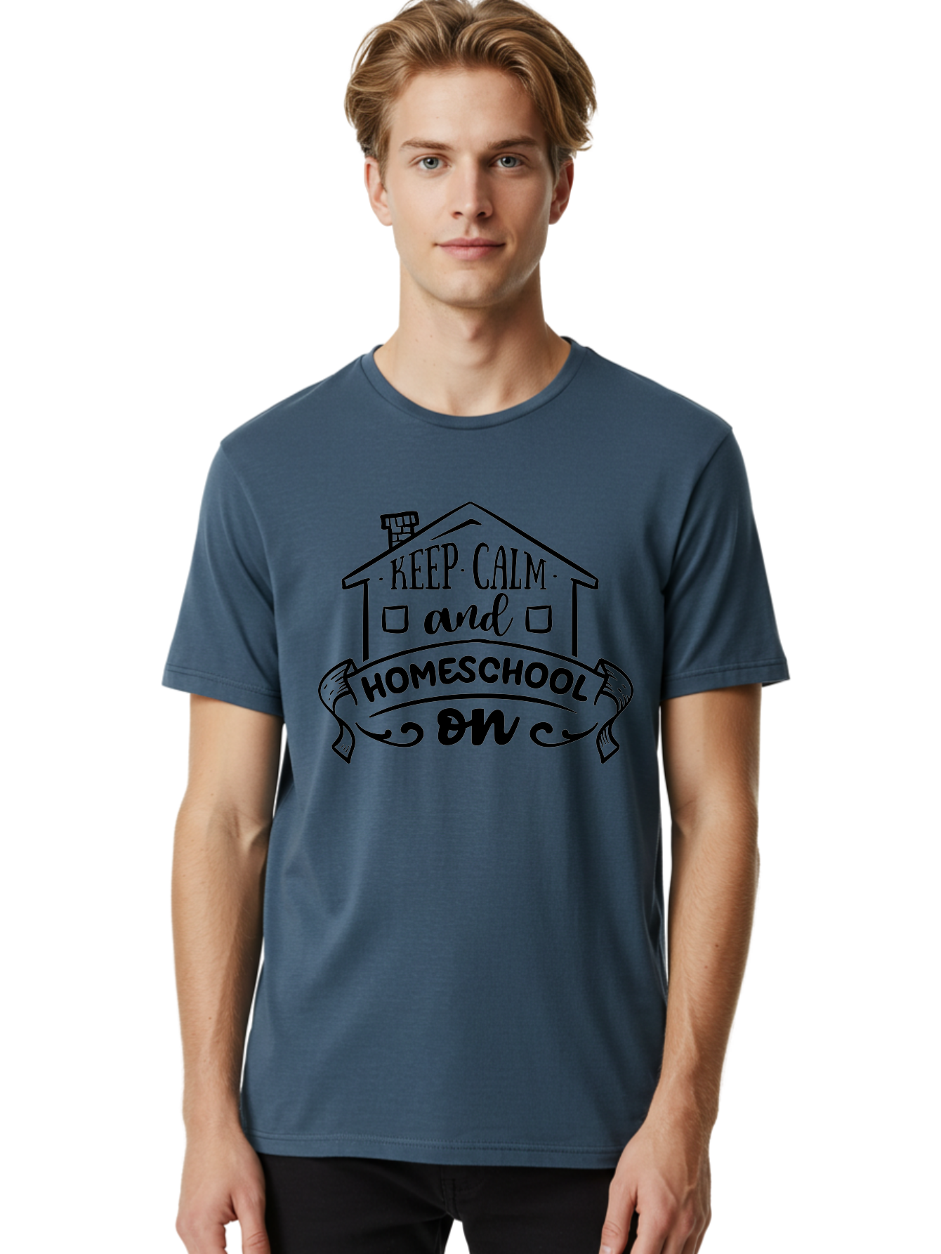 Keep-Calm-And-Homeschool-On-1 Men'S Graphic Tee, 100% Cotton, Comfortable Casual Summer Wear, Machine Washable, Homeschooling Inspiration, Keep Calm, Homeschool On, Home Education, Personalized Learning, Alternative Education, Family Learning, Aab407
