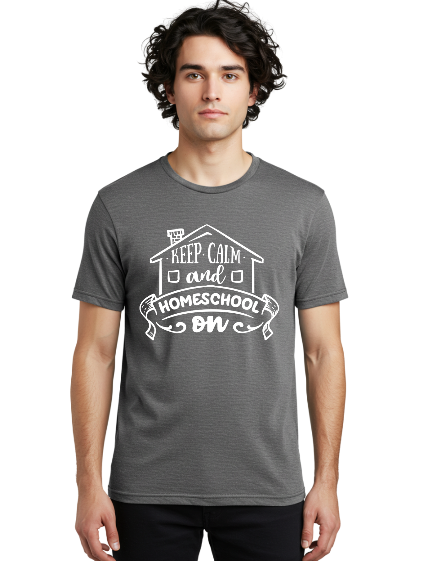 Keep-Calm-And-Homeschool-On Men'S Graphic Tee, 100% Cotton, Comfortable Casual Summer Wear, Machine Washable, Homeschooling, Homeschool, Keep Calm, Homeschool On, Alternative Education, Home Education, Learning At Home, Family Education, Aab408