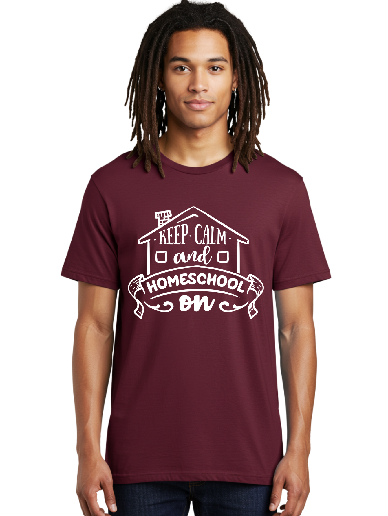 Keep-Calm-And-Homeschool-On Men'S Graphic Tee, 100% Cotton, Comfortable Casual Summer Wear, Machine Washable, Homeschooling, Homeschool, Keep Calm, Homeschool On, Alternative Education, Home Education, Learning At Home, Family Education, Aab408