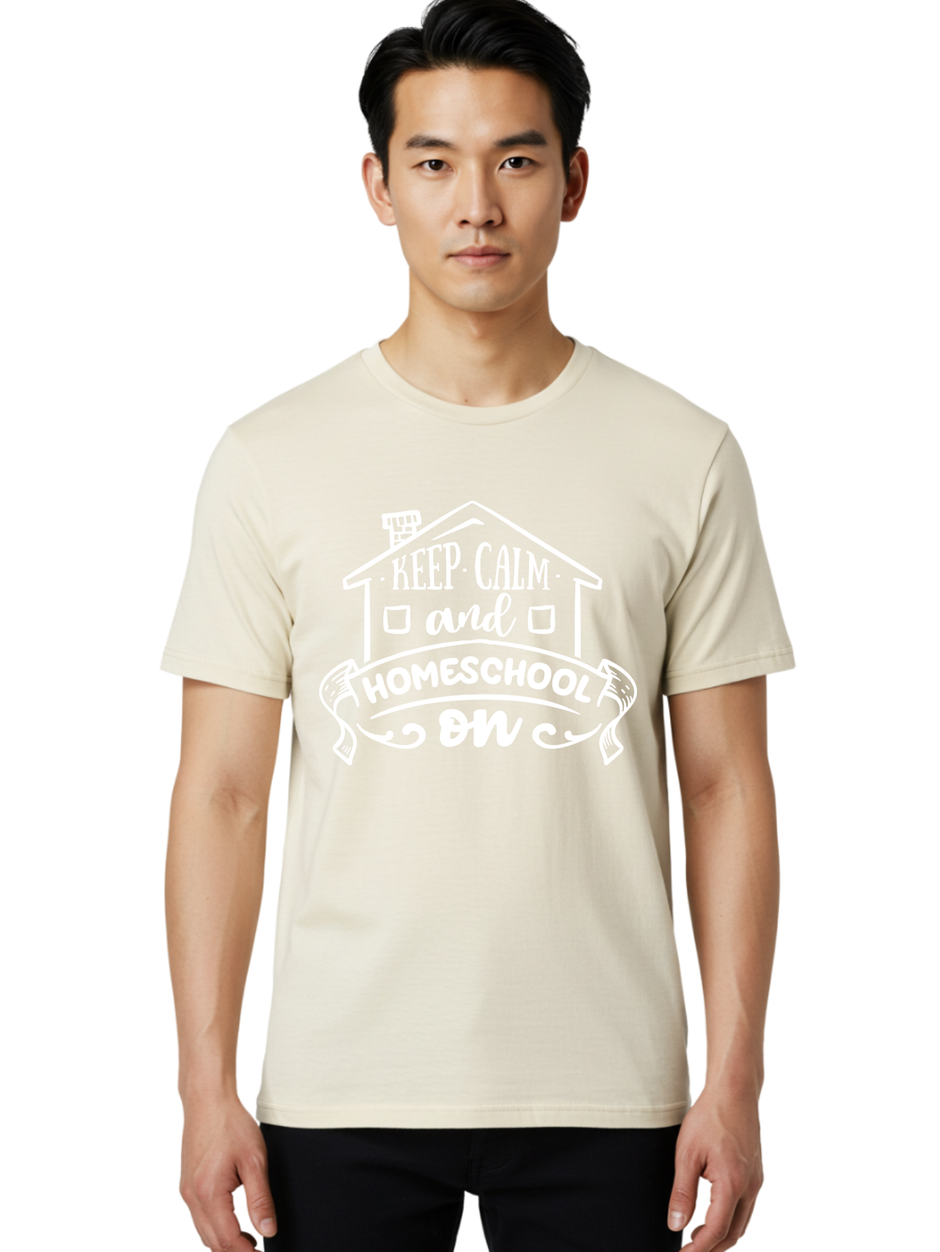 Keep-Calm-And-Homeschool-On Men'S Graphic Tee, 100% Cotton, Comfortable Casual Summer Wear, Machine Washable, Homeschooling, Homeschool, Keep Calm, Homeschool On, Alternative Education, Home Education, Learning At Home, Family Education, Aab408