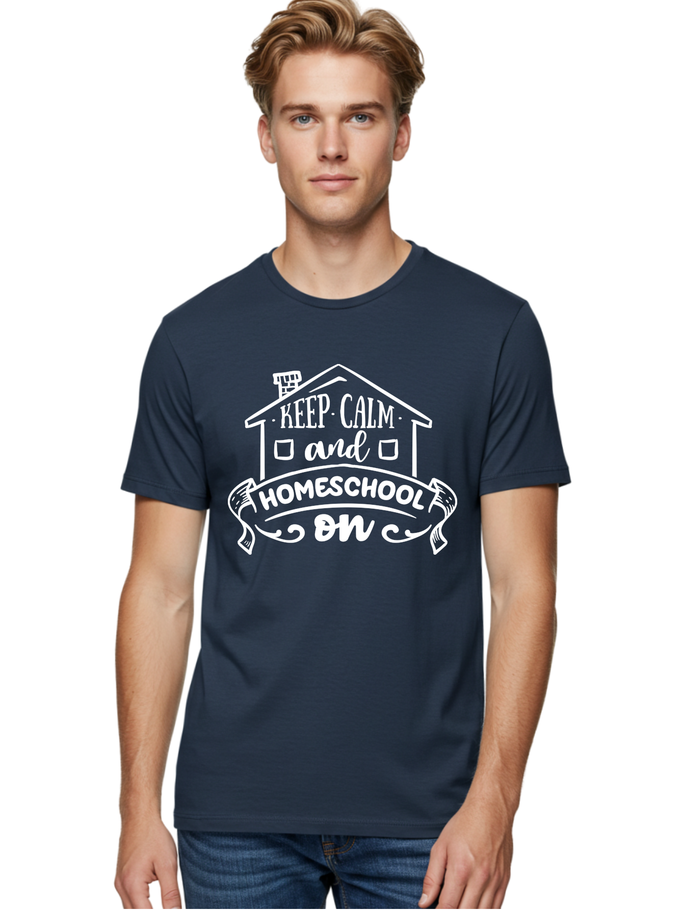 Keep-Calm-And-Homeschool-On Men'S Graphic Tee, 100% Cotton, Comfortable Casual Summer Wear, Machine Washable, Homeschooling, Homeschool, Keep Calm, Homeschool On, Alternative Education, Home Education, Learning At Home, Family Education, Aab408