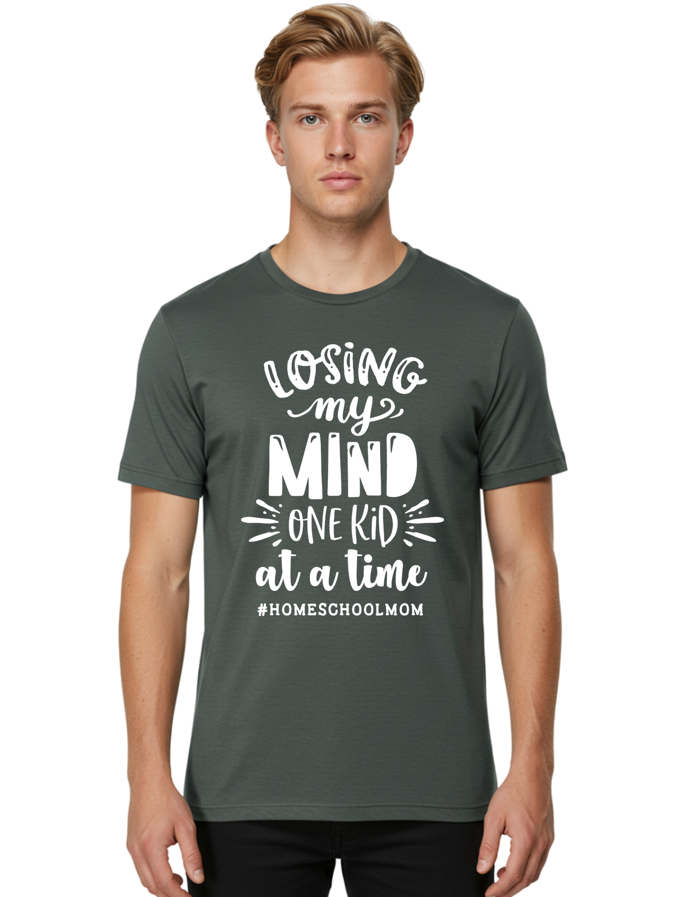 Losing-My-Mind-One-Kid-At-A-Time-2 Men'S Graphic Tee, 100% Cotton, Comfortable Casual Summer Wear, Machine Washable, Homeschool Mom, Parenting Humor, Funny Quotes, Mom Life, Homeschooling Challenges, Mom Struggles, Parenting Struggles, Aab410