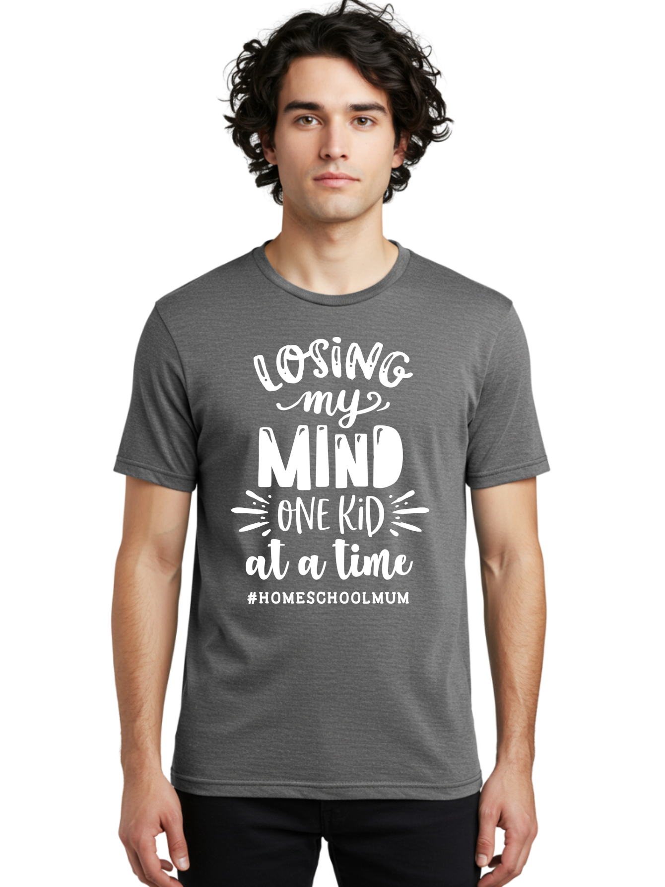 Losing-My-Mind-One-Kid-At-A-Time Men'S Graphic Tee, 100% Cotton, Comfortable Casual Summer Wear, Machine Washable, Homeschool Mom, Parenting Struggles, Humorous Quote, Motherhood Challenges, Parenting Life Aab411