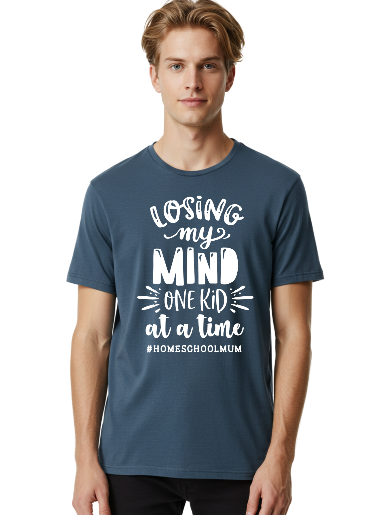 Losing-My-Mind-One-Kid-At-A-Time Men'S Graphic Tee, 100% Cotton, Comfortable Casual Summer Wear, Machine Washable, Homeschool Mom, Parenting Struggles, Humorous Quote, Motherhood Challenges, Parenting Life Aab411