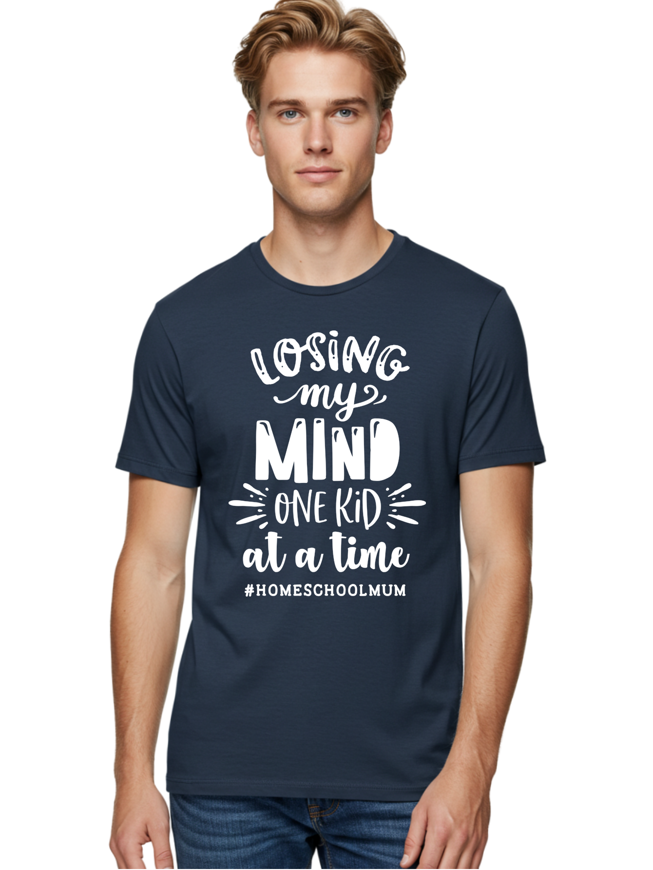 Losing-My-Mind-One-Kid-At-A-Time Men'S Graphic Tee, 100% Cotton, Comfortable Casual Summer Wear, Machine Washable, Homeschool Mom, Parenting Struggles, Humorous Quote, Motherhood Challenges, Parenting Life Aab411