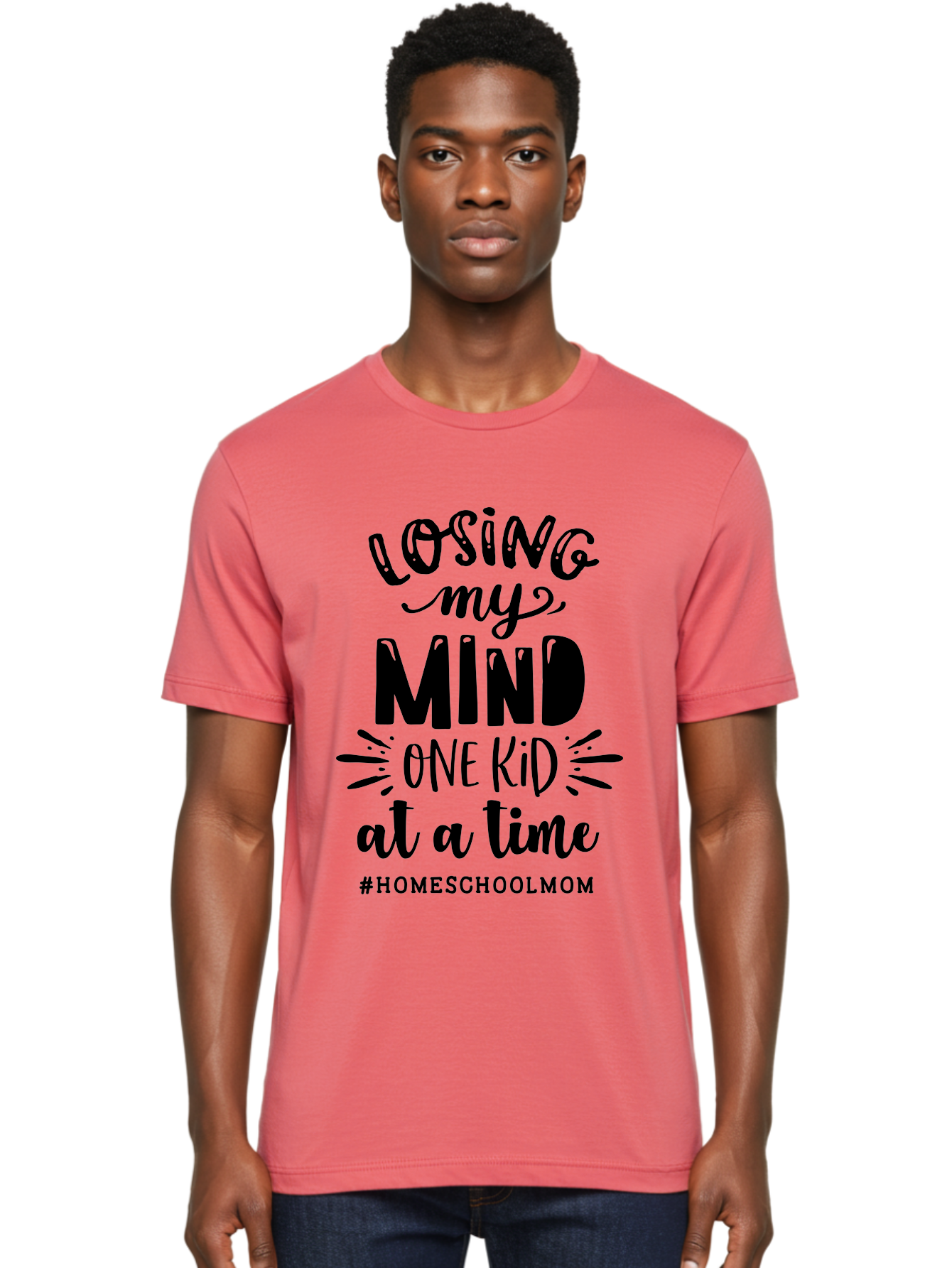 Losing-My-Mind Men'S Graphic Tee, 100% Cotton, Comfortable Casual Summer Wear, Machine Washable, Homeschool Mom Quotes, Parenting Humor, Funny Sayings, Mom Life, Homeschooling Challenges, Parenting Stress, Humor For Moms Aab412