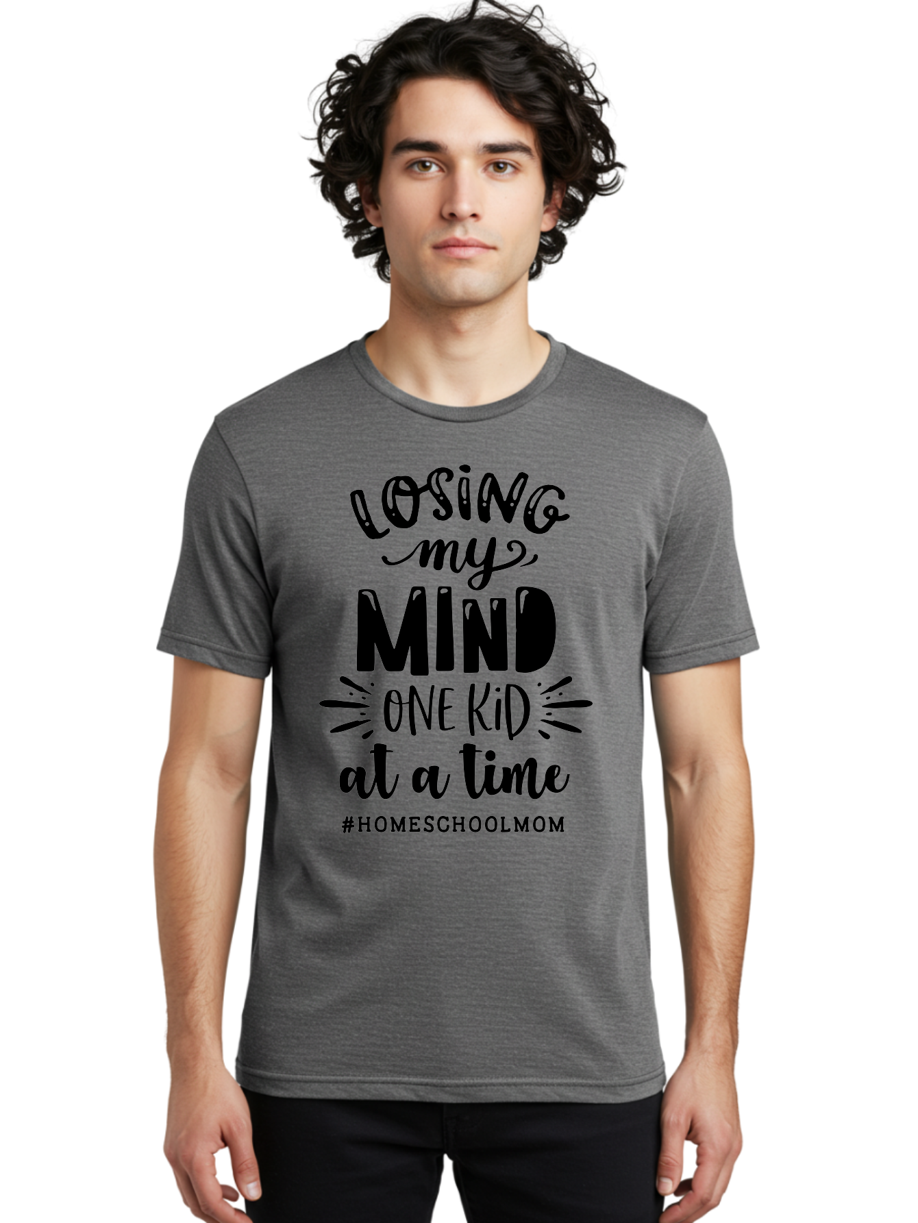 Losing-My-Mind Men'S Graphic Tee, 100% Cotton, Comfortable Casual Summer Wear, Machine Washable, Homeschool Mom Quotes, Parenting Humor, Funny Sayings, Mom Life, Homeschooling Challenges, Parenting Stress, Humor For Moms Aab412
