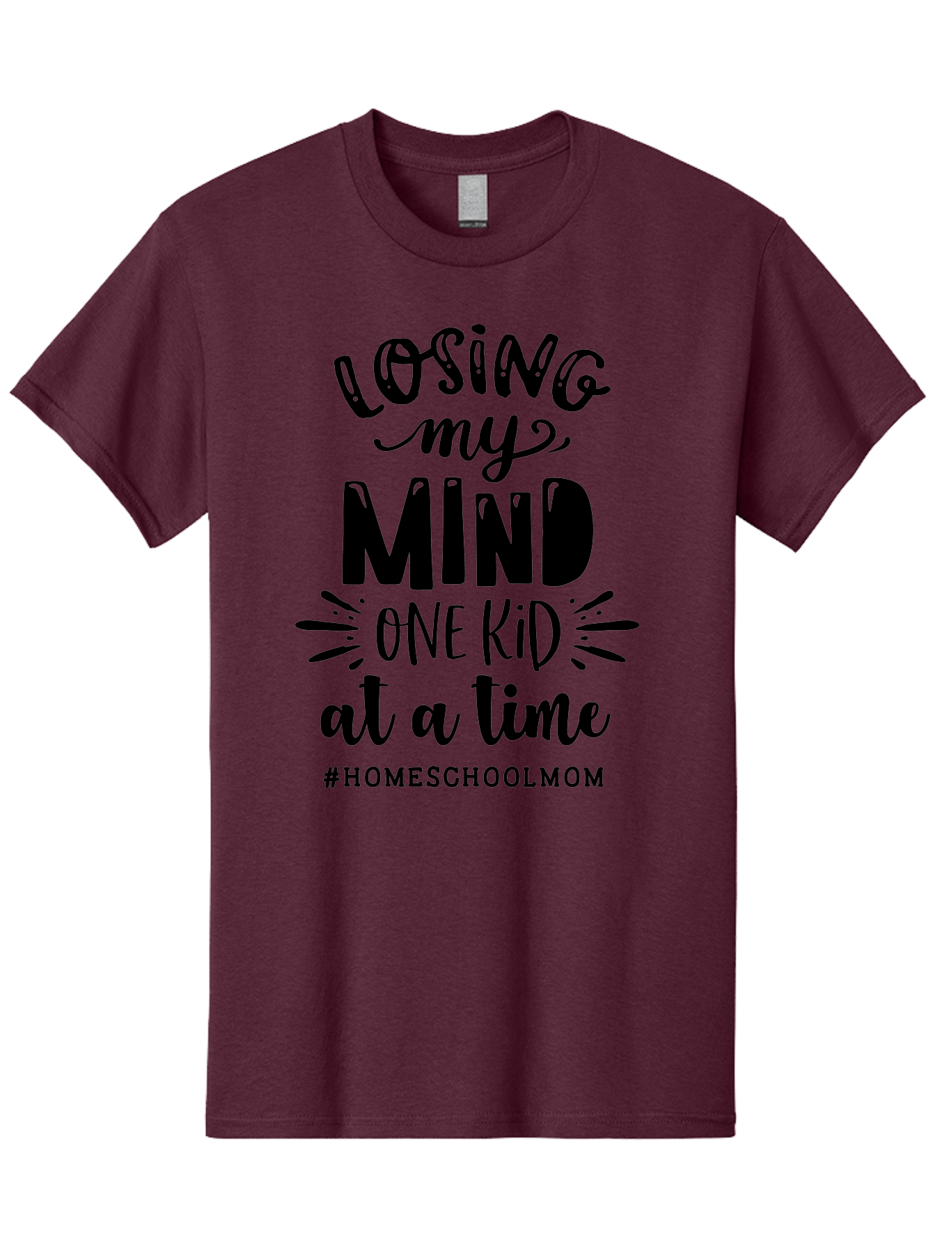 Losing-My-Mind Men'S Graphic Tee, 100% Cotton, Comfortable Casual Summer Wear, Machine Washable, Homeschool Mom Quotes, Parenting Humor, Funny Sayings, Mom Life, Homeschooling Challenges, Parenting Stress, Humor For Moms Aab412
