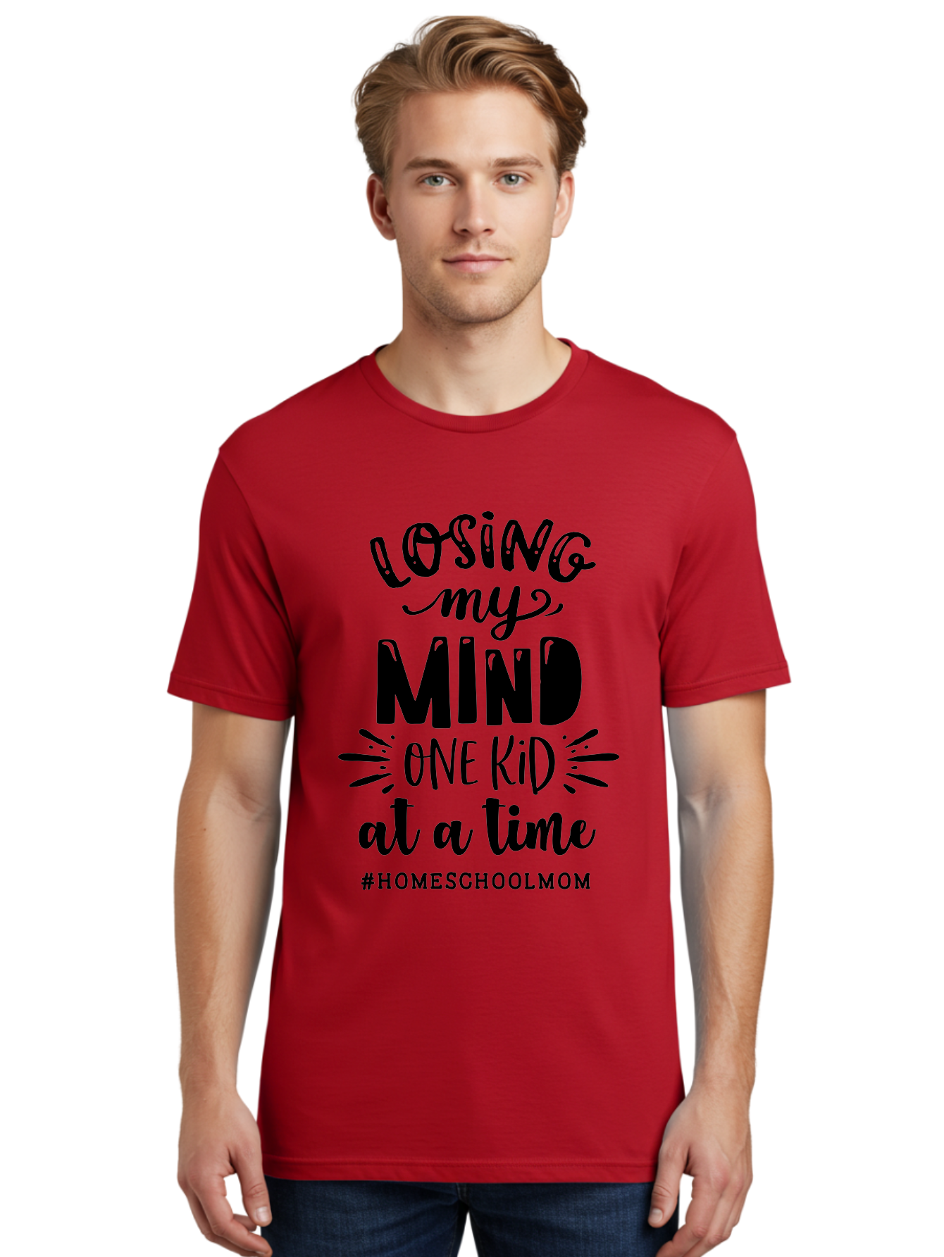 Losing-My-Mind Men'S Graphic Tee, 100% Cotton, Comfortable Casual Summer Wear, Machine Washable, Homeschool Mom Quotes, Parenting Humor, Funny Sayings, Mom Life, Homeschooling Challenges, Parenting Stress, Humor For Moms Aab412
