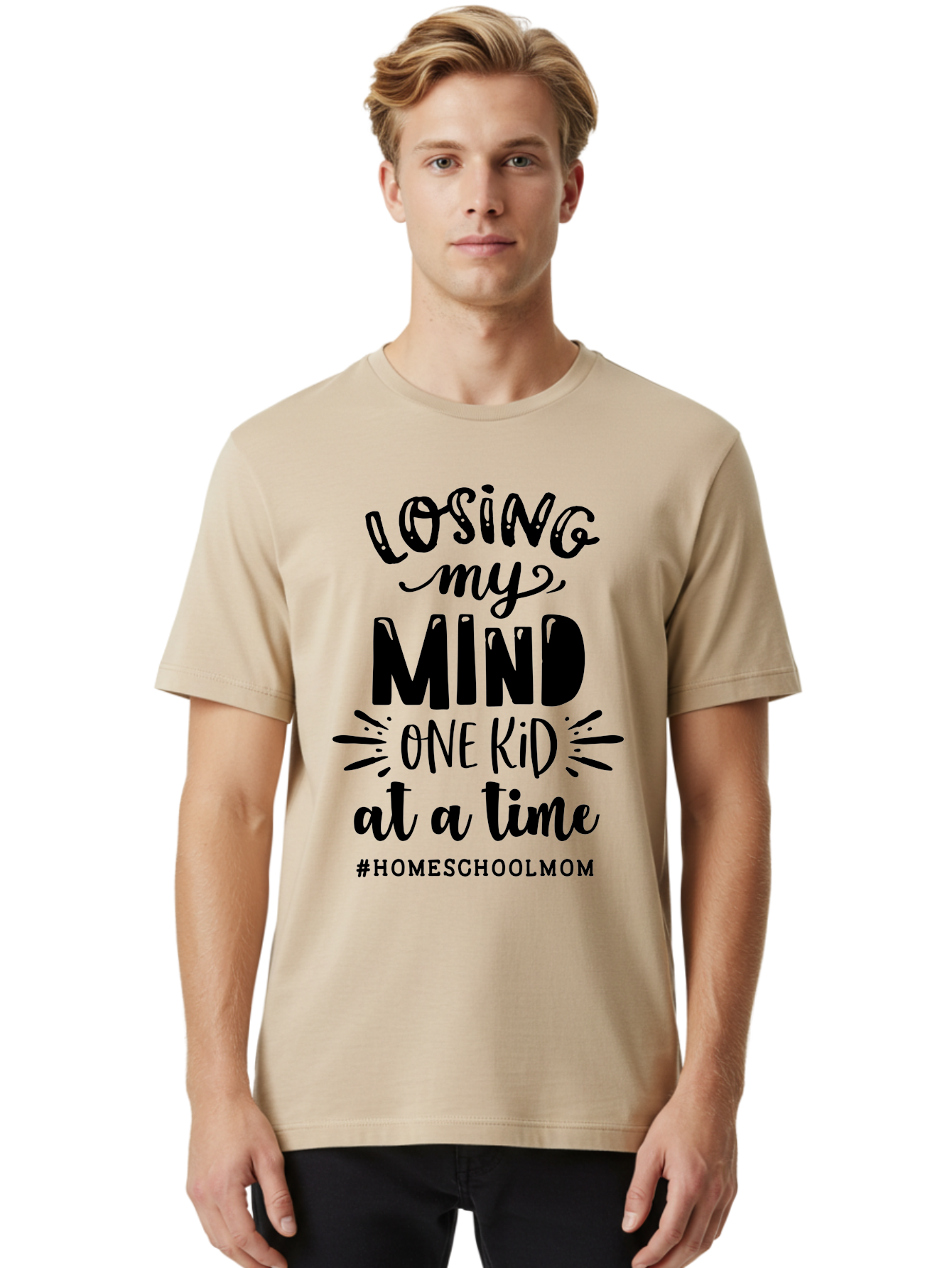 Losing-My-Mind Men'S Graphic Tee, 100% Cotton, Comfortable Casual Summer Wear, Machine Washable, Homeschool Mom Quotes, Parenting Humor, Funny Sayings, Mom Life, Homeschooling Challenges, Parenting Stress, Humor For Moms Aab412
