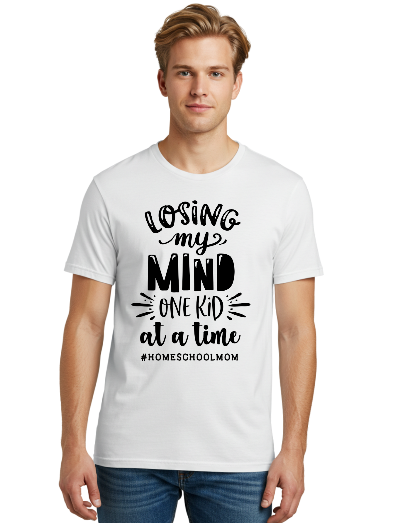 Losing-My-Mind Men'S Graphic Tee, 100% Cotton, Comfortable Casual Summer Wear, Machine Washable, Homeschool Mom Quotes, Parenting Humor, Funny Sayings, Mom Life, Homeschooling Challenges, Parenting Stress, Humor For Moms Aab412