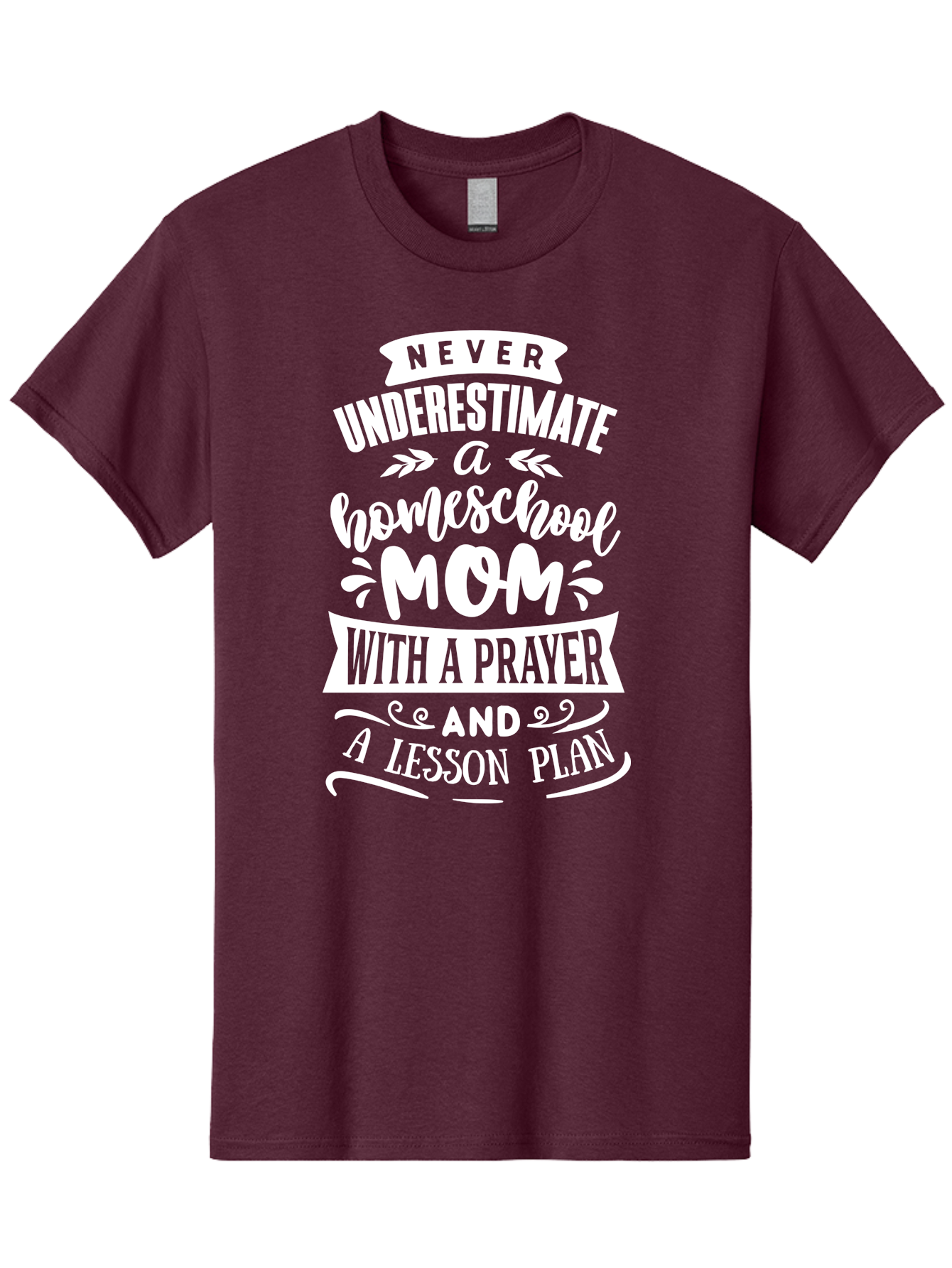 Never-Underestimate-Homeschool-Mom Men'S Graphic Tee, 100% Cotton, Comfortable Casual Summer Wear, Machine Washable, Homeschool Mom, Inspirational Quote, Motivational Message, Lesson Plan, Prayer, Homeschooling, Motherhood, Education, Aab413
