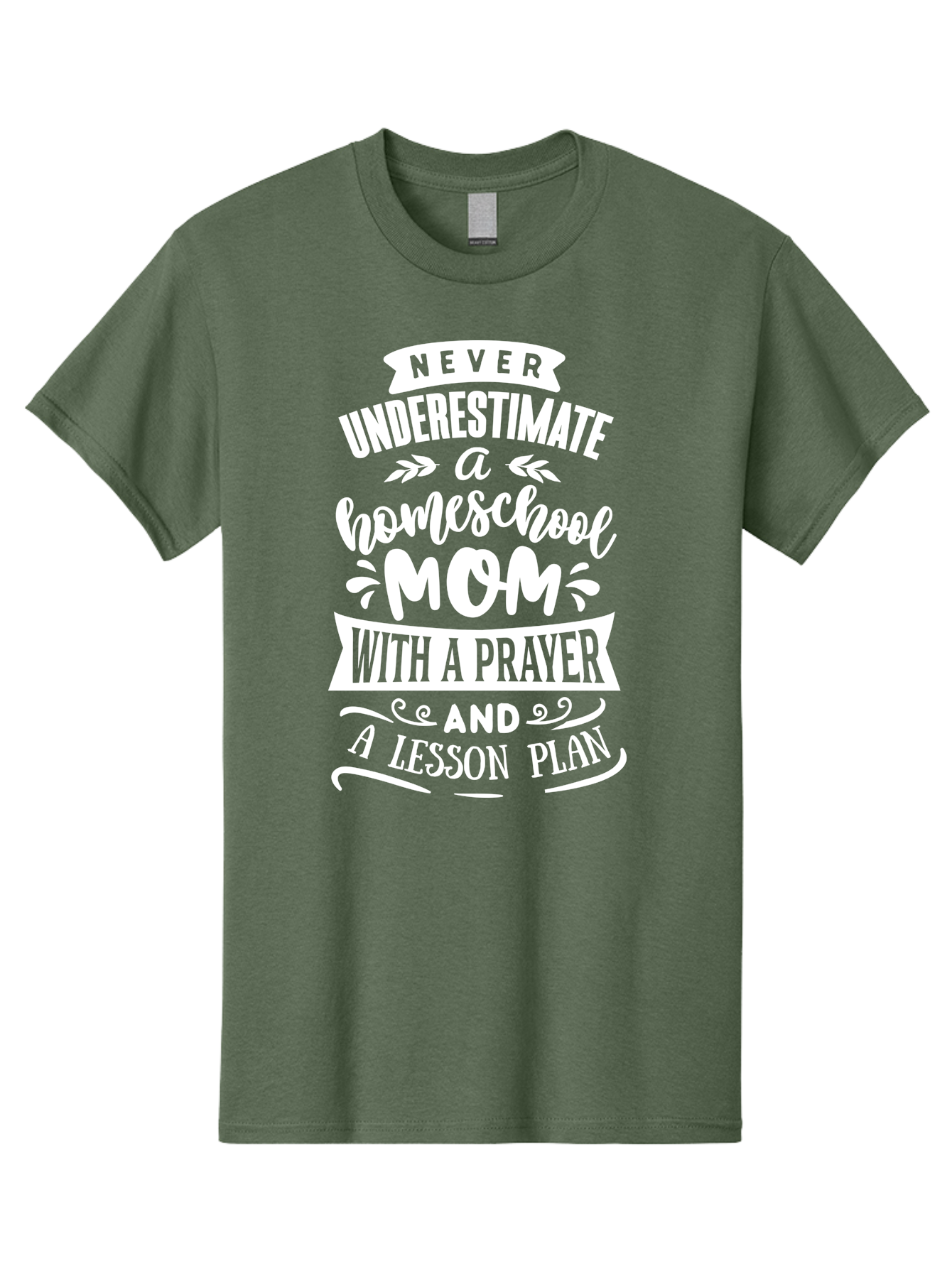 Never-Underestimate-Homeschool-Mom Men'S Graphic Tee, 100% Cotton, Comfortable Casual Summer Wear, Machine Washable, Homeschool Mom, Inspirational Quote, Motivational Message, Lesson Plan, Prayer, Homeschooling, Motherhood, Education, Aab413