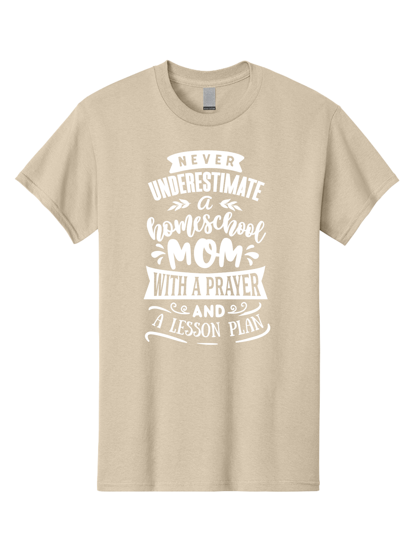 Never-Underestimate-Homeschool-Mom Men'S Graphic Tee, 100% Cotton, Comfortable Casual Summer Wear, Machine Washable, Homeschool Mom, Inspirational Quote, Motivational Message, Lesson Plan, Prayer, Homeschooling, Motherhood, Education, Aab413