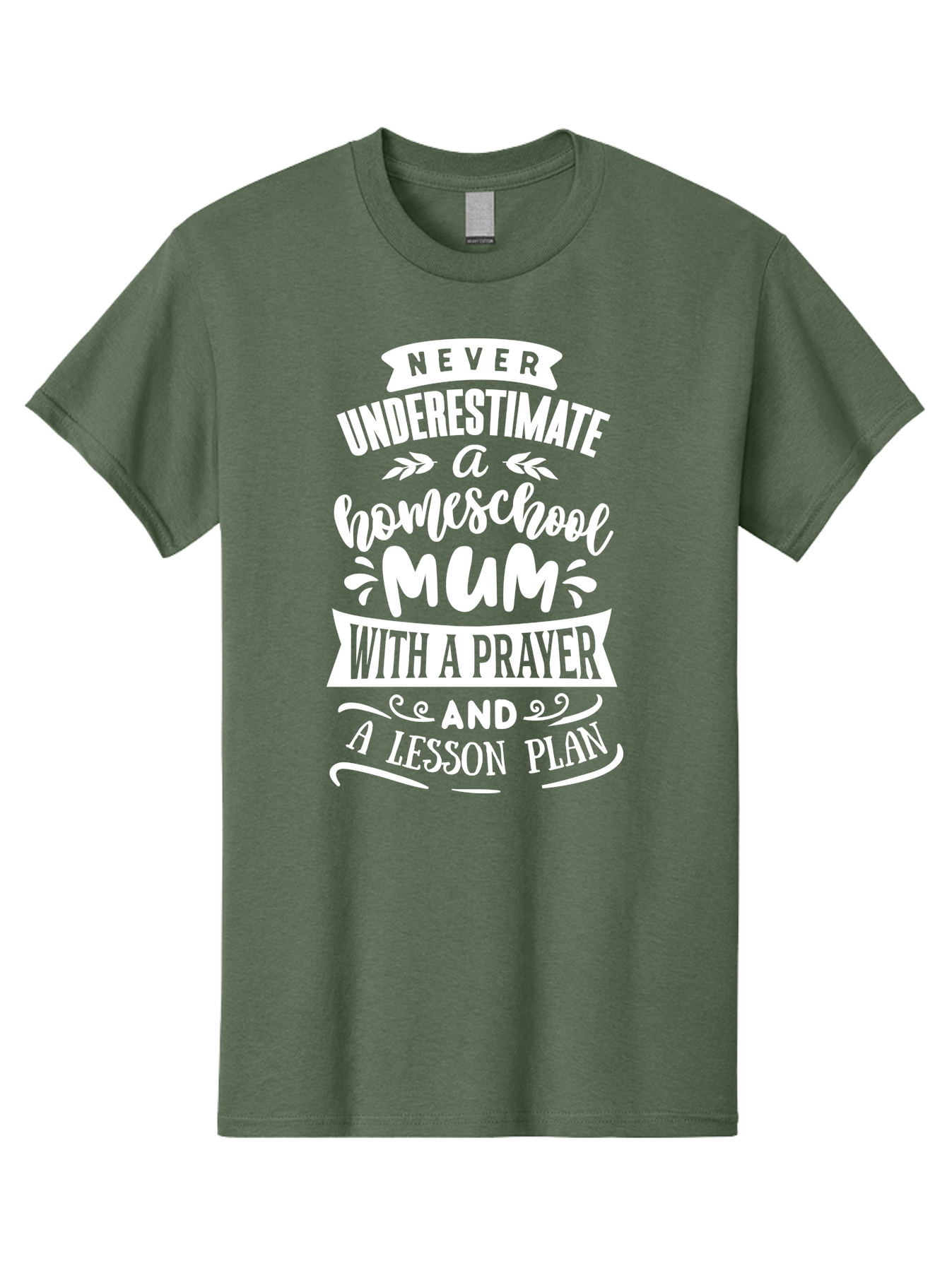 Never-Underestimate-Homeschool-Mum Men'S Graphic Tee, 100% Cotton, Comfortable Casual Summer Wear, Machine Washable, Homeschool Mum, Inspirational Quote, Motivational Phrase, Homeschooling Parent, Lesson Plan, Prayer, Education Support, Aab414