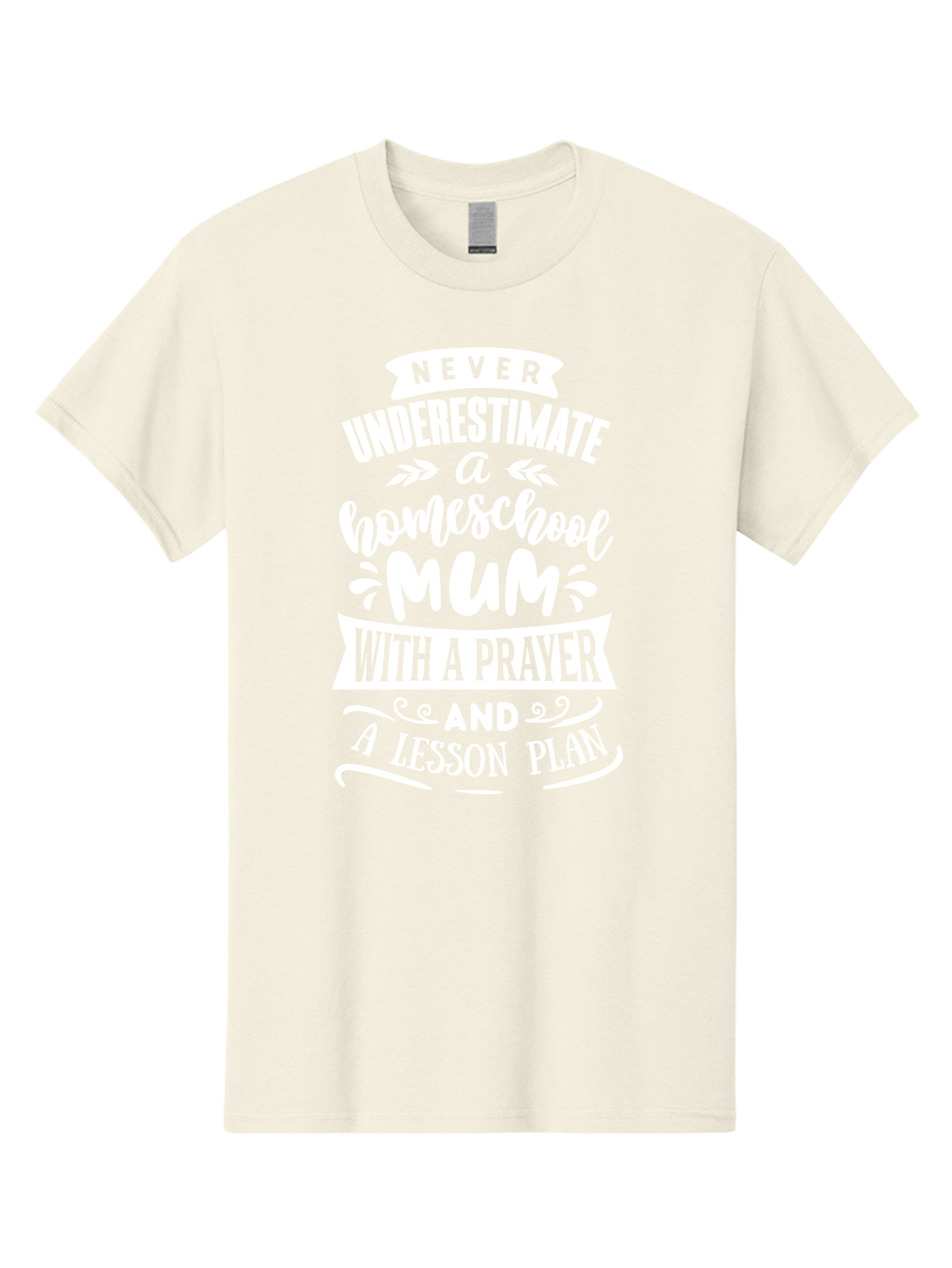 Never-Underestimate-Homeschool-Mum Men'S Graphic Tee, 100% Cotton, Comfortable Casual Summer Wear, Machine Washable, Homeschool Mum, Inspirational Quote, Motivational Phrase, Homeschooling Parent, Lesson Plan, Prayer, Education Support, Aab414