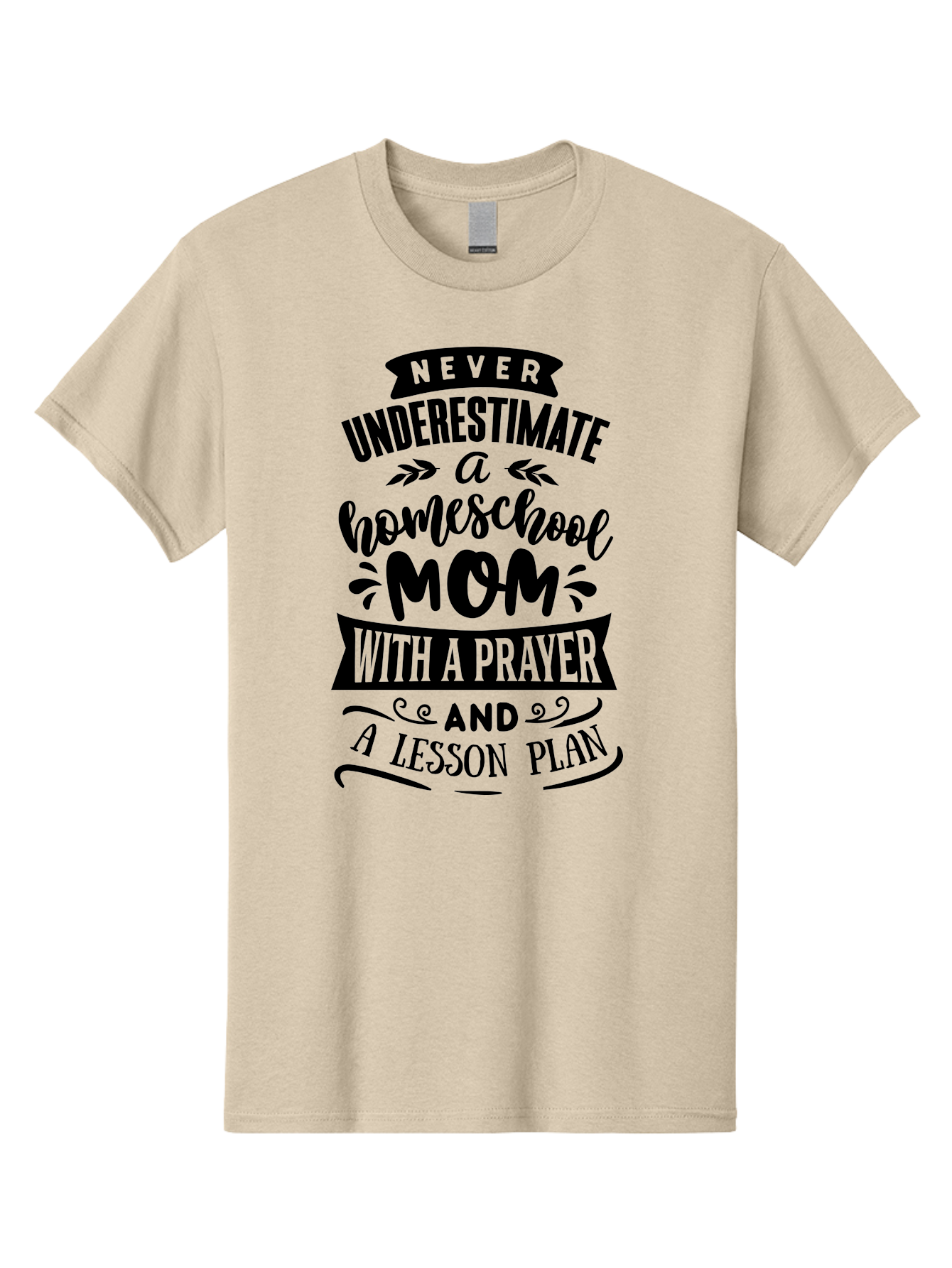 Never-Underestimate-Mom Men'S Graphic Tee, 100% Cotton, Comfortable Casual Summer Wear, Machine Washable, Homeschool Mom, Inspirational Quote, Motivational Phrase, Homeschooling, Prayer, Lesson Plan, Strong Mother, Dedicated Educator, Aab415