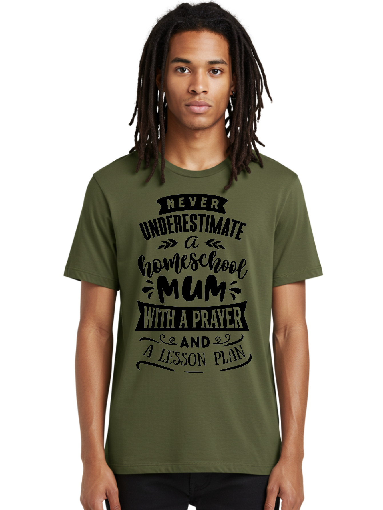 Never-Underestimate-Mum Men'S Graphic Tee, 100% Cotton, Comfortable Casual Summer Wear, Machine Washable, Homeschool Mom, Inspirational Quote, Motivational Message, Teaching Mom, Lesson Plan, Prayer, Homeschooling, Parenting, Education, Faith Aab416